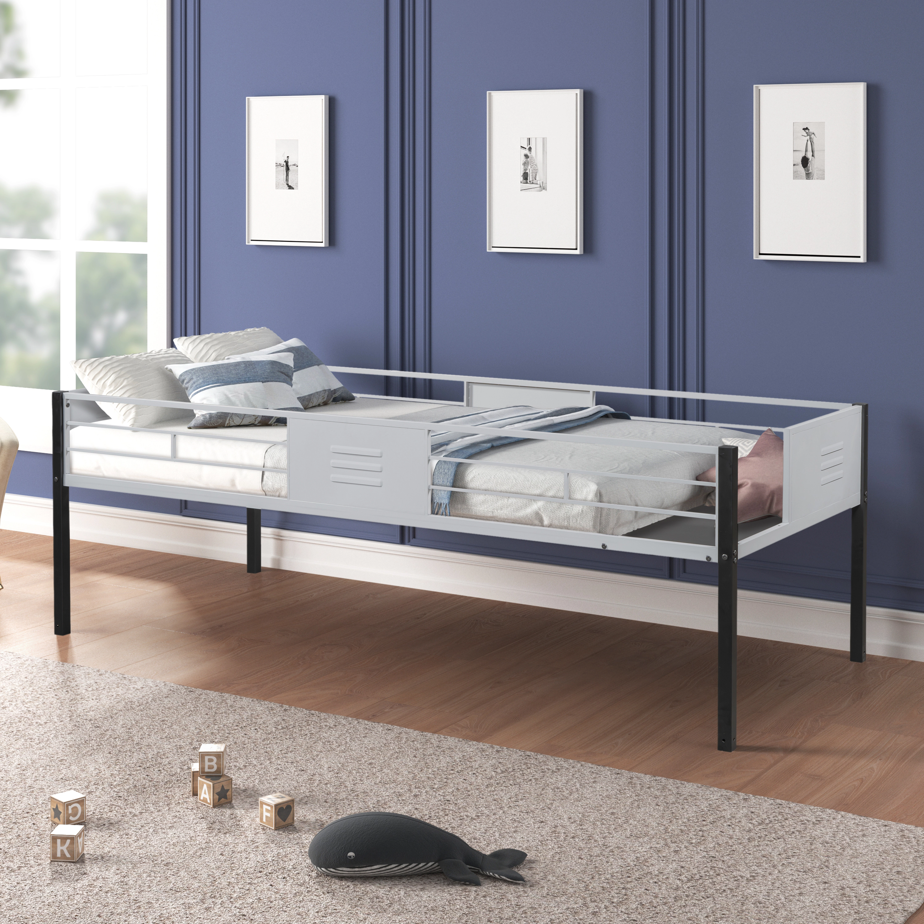 Flynama Triple Bunk Bed, Sturdy Metal Frame, Separates into Three Beds, No Box Spring