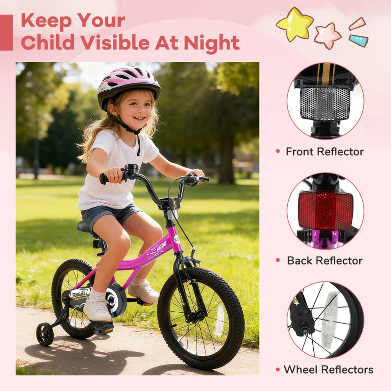 SUGIFT Pink Removable Training Wheels Padded Saddle and Chain Guard Kids 16 Inch Bike
