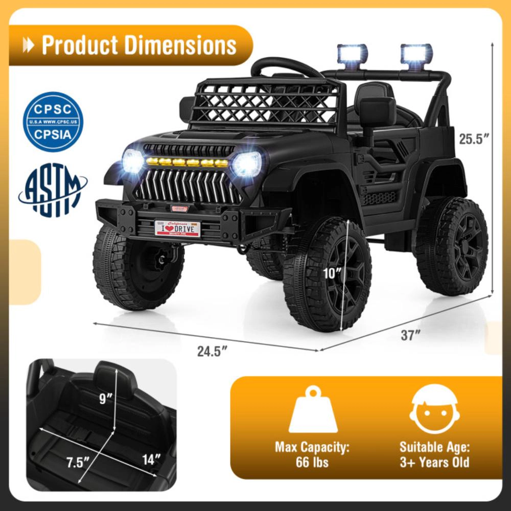 Hivvago 12V Kids Ride on Truck Car with Parental Remote and Music Player