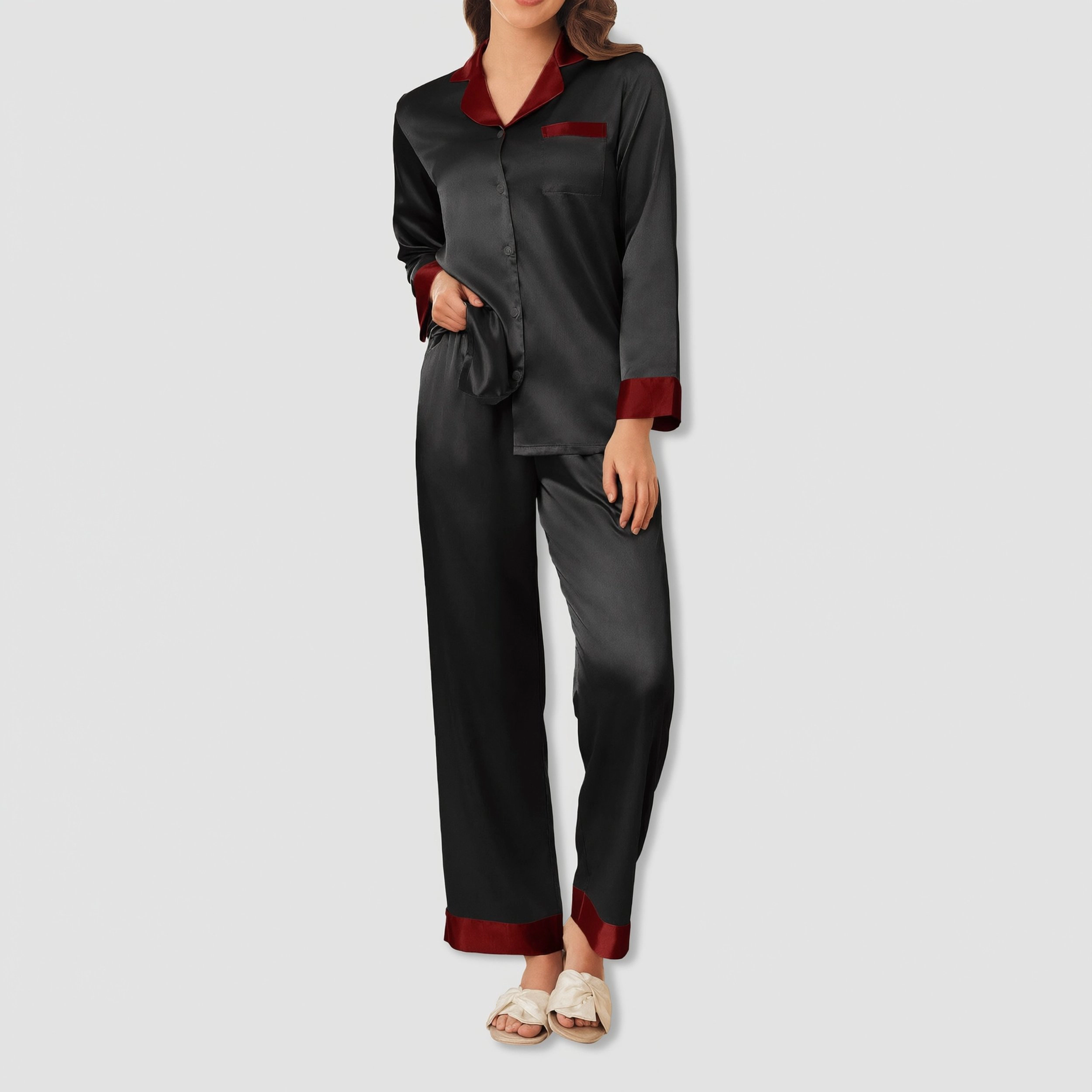 Ekouaer Silk Pajamas Funny Graphic Pajama Set Satin Sets Lounge Panda Print