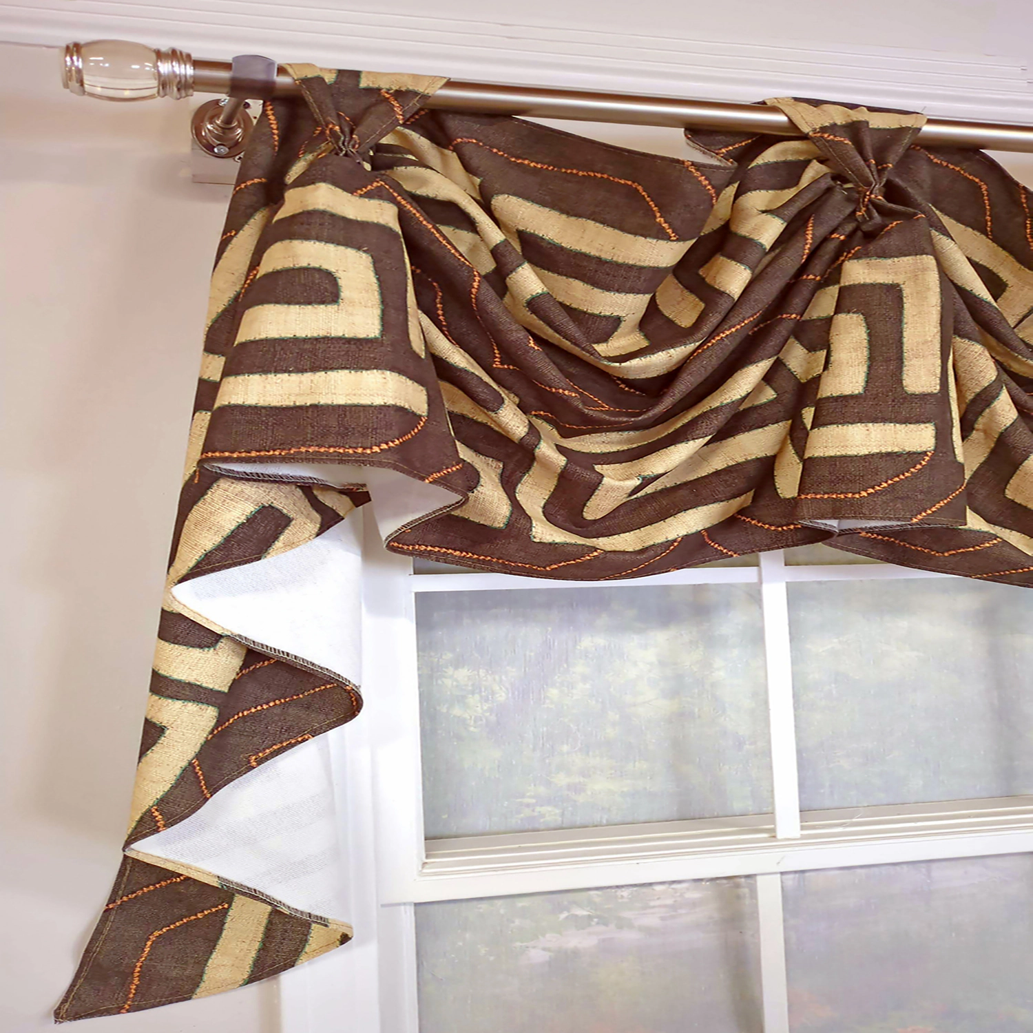 RLF Home Atahualpa 3-S Victory 100% Cotton Tab Top Swag Window Curtain 54" x 25" Brown
