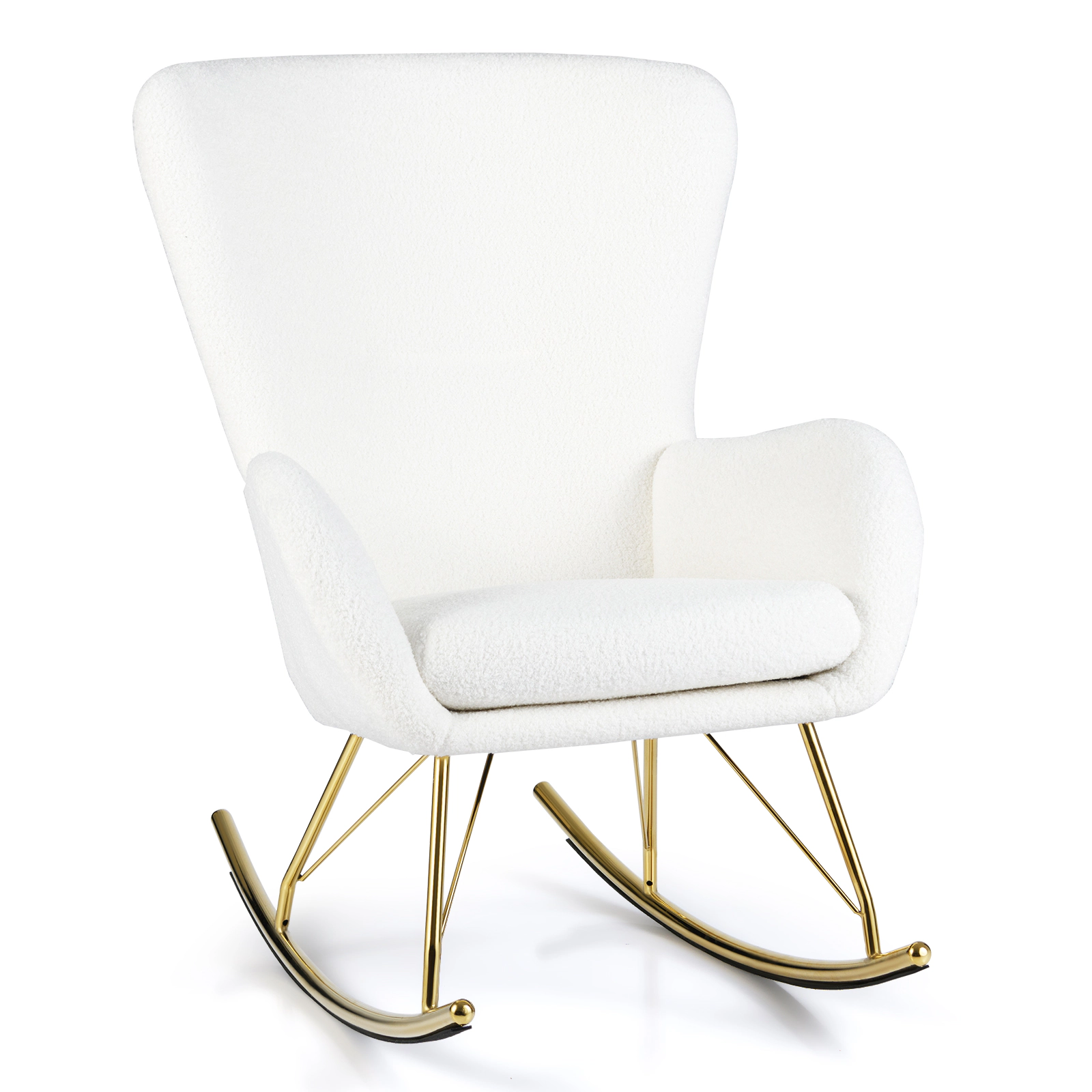 SUGIFT Teddy Fleece Nursery Rocking Chair with Curved Backrest & Armrests 330-lb Capacity 39.5-in Frame White & Golden