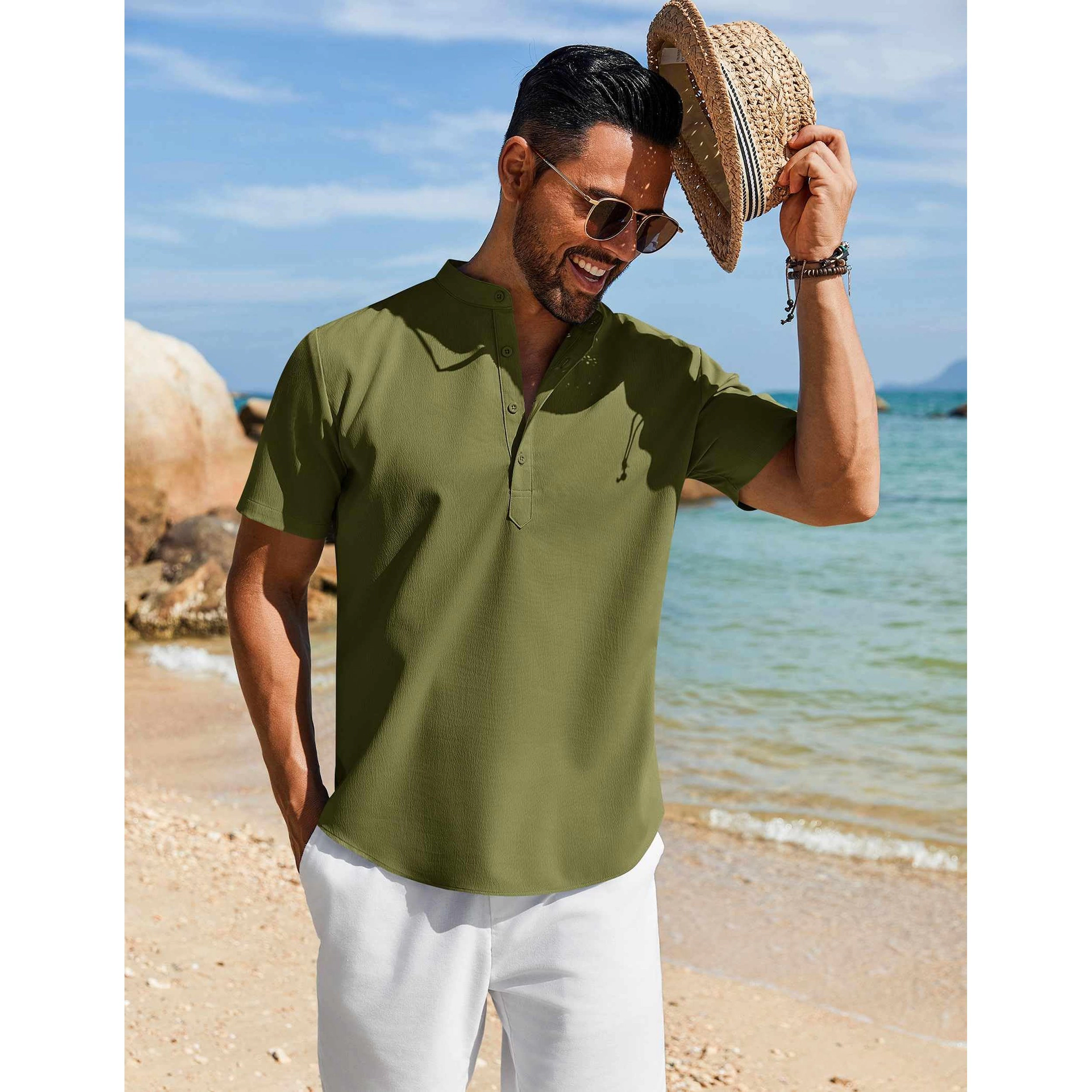 COOFANDY Men's Regular Fit Short Sleeve Henley Shirt