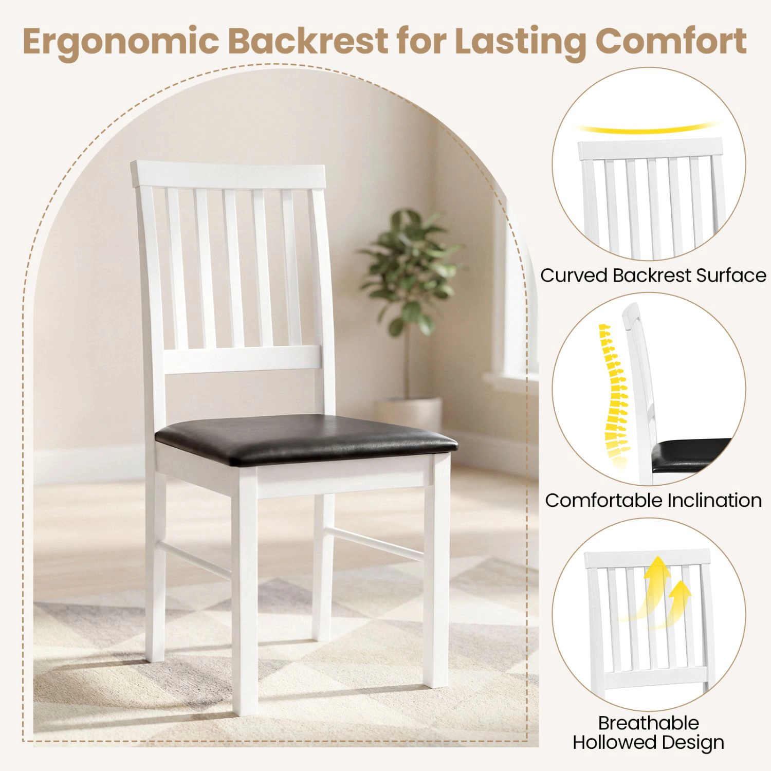 SlickBlue White Black Dining Chairs Set of 2, Padded Wood Chairs