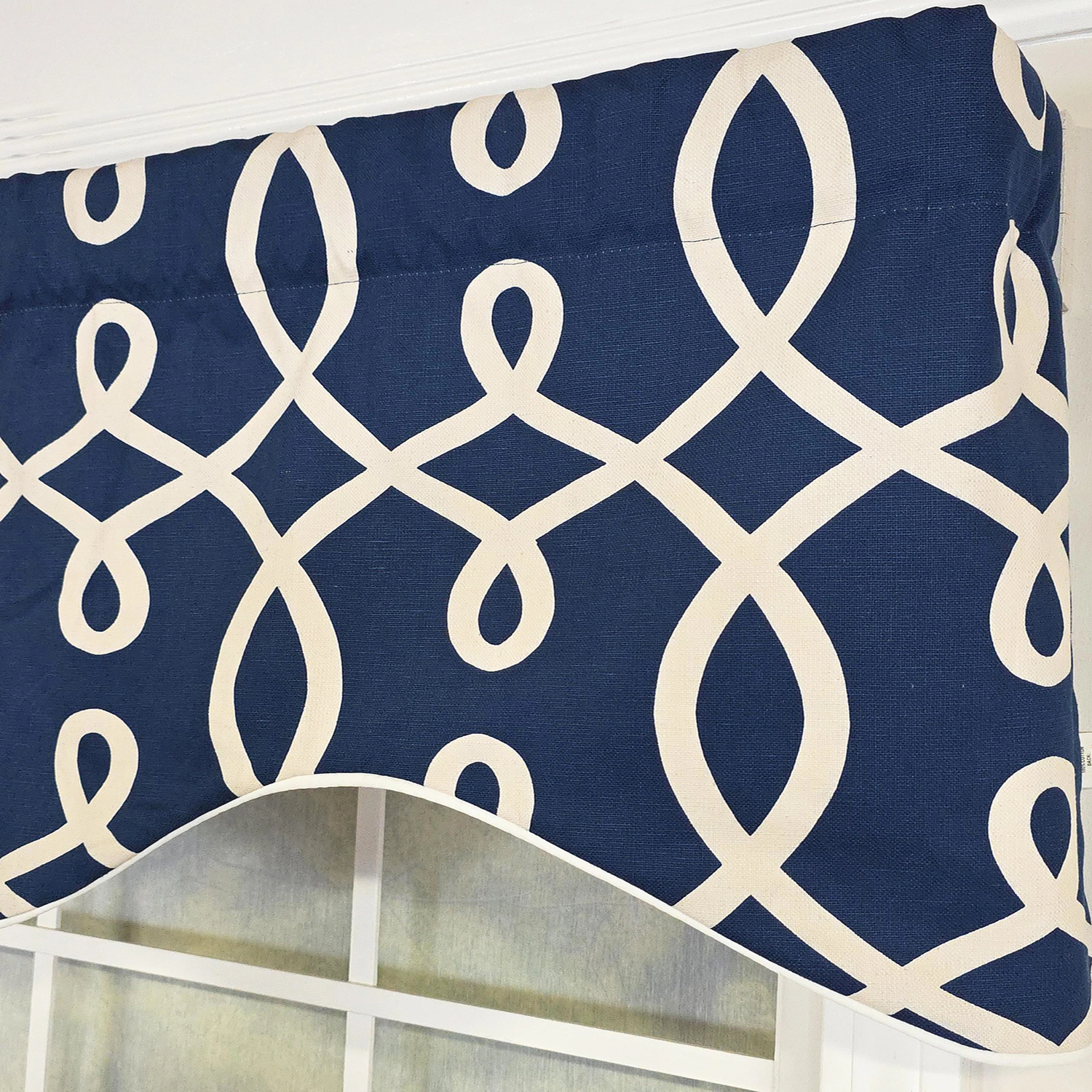 RLF Home Oblique Cornice 100% Cotton Rod Pocket Lined  Window Valance 50" x 17" Navy