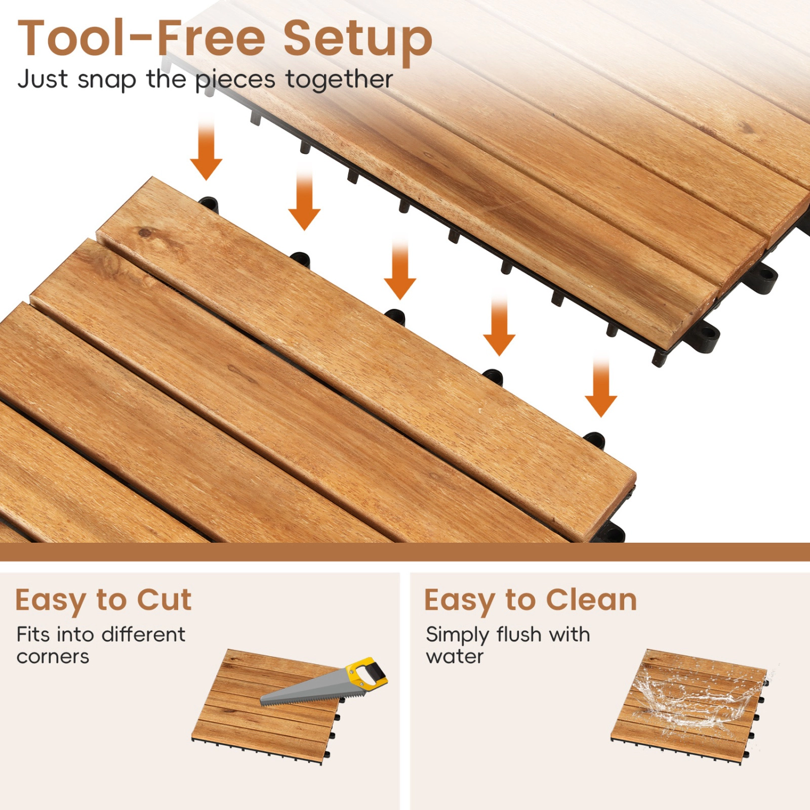 SUGIFT Natural 27-Piece Acacia Wood Deck Tiles with Raised Drainage Base 12-in W 12-in D 500-lb Tile Capacity