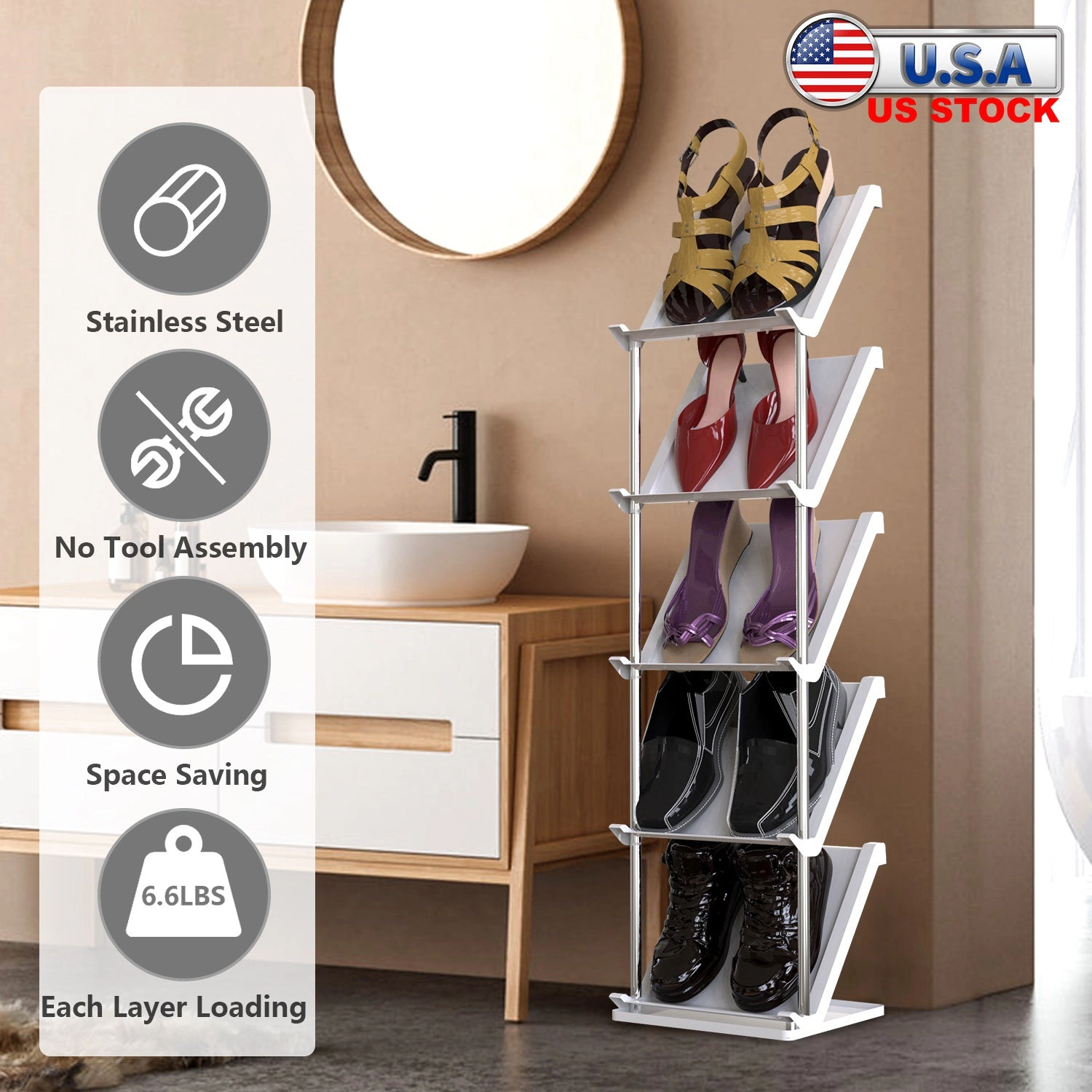 GBruno 8-Tier Vertical Shoe Rack Space-Saving Organizer
