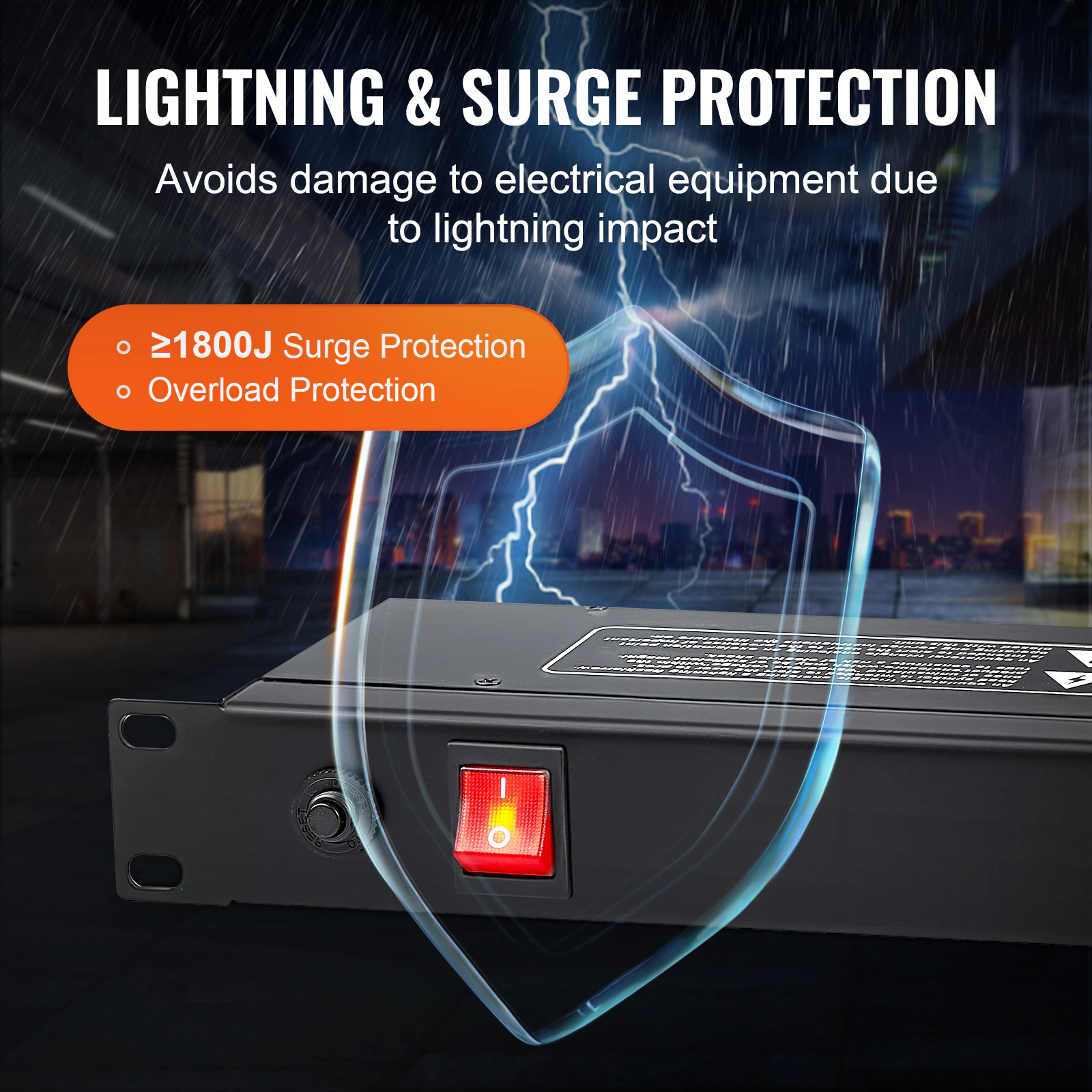 HONGGE 1U PDU, Rack Mount Power Strip Fits Standard 19 Server Racks, with Switch Surge Protection & Overload Protection