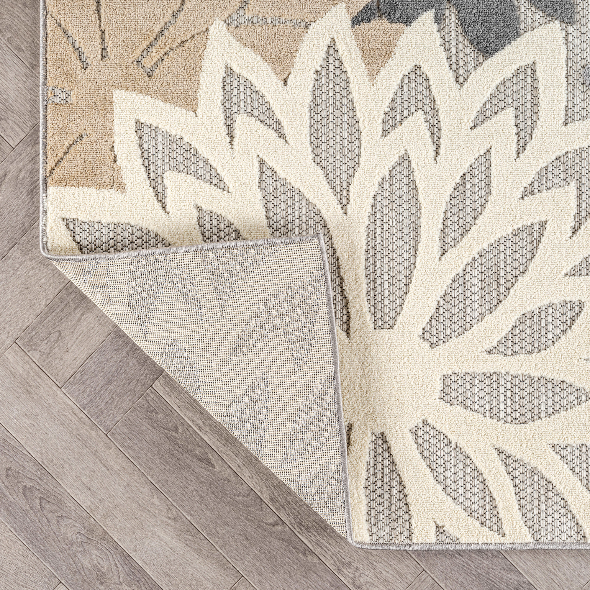 World Rug Gallery Indoor/Outdoor High-Low Textured Area Rug, Floral Gray/Ivory, Easy-Clean Patio