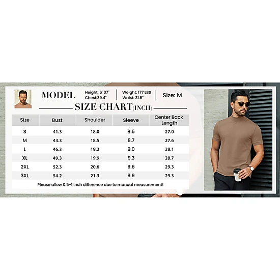 COOFANDY Men's Regular Fit Short Sleeve Mock Neck T-Shirt