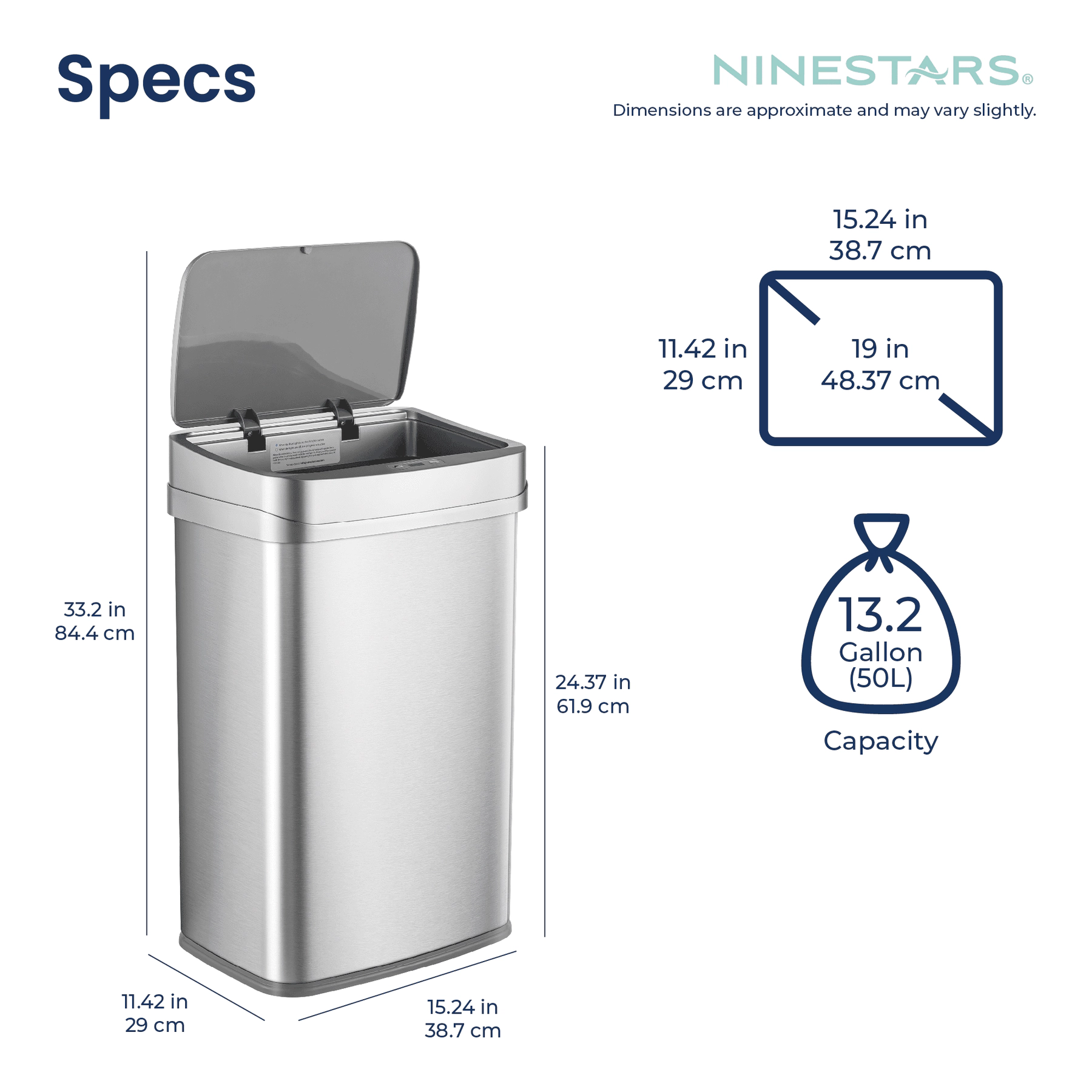 Ninestars Nova Series 13.2-Gallon Odor-Neutralizing Smart Trash Can