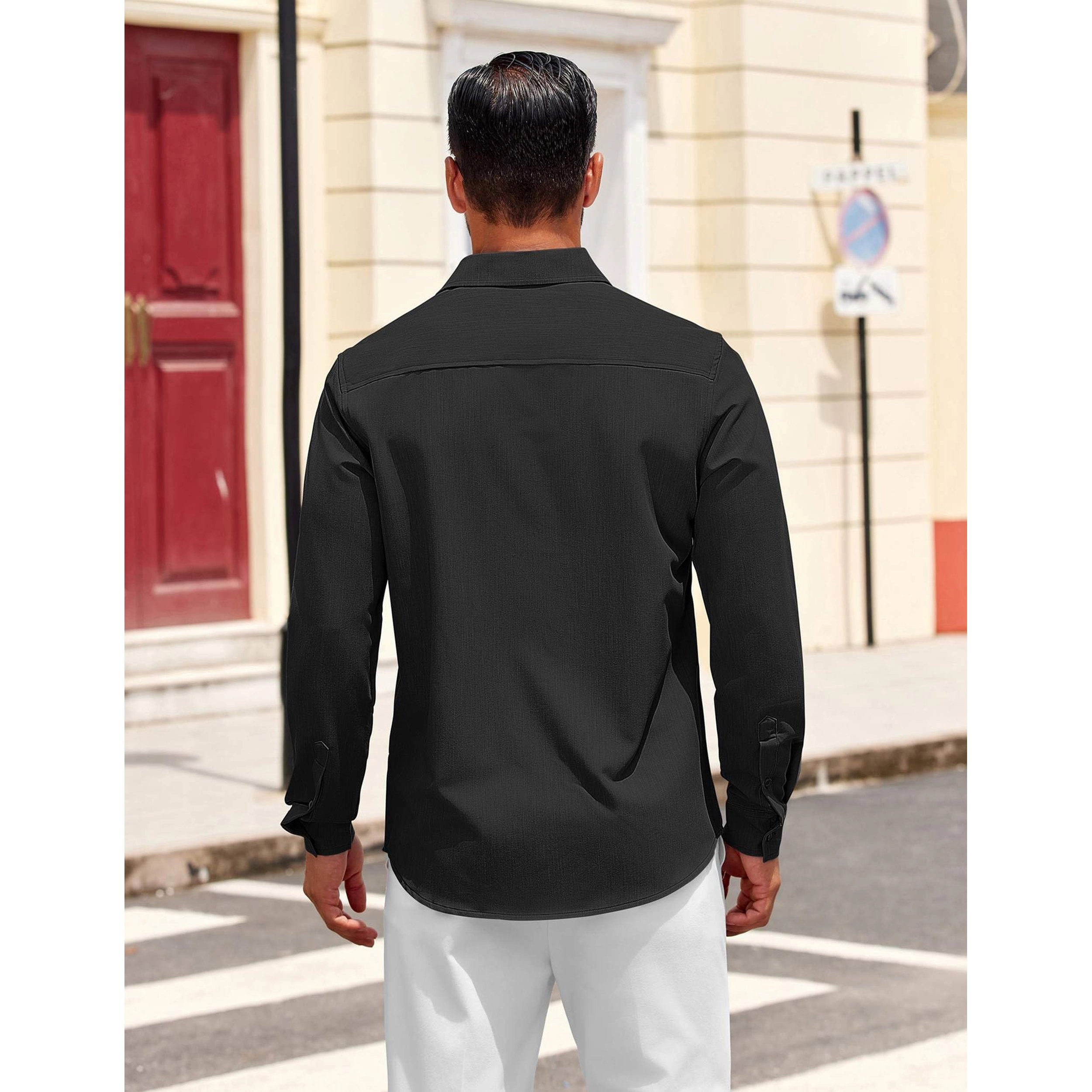 COOFANDY Mens Long Sleeve Button Down Shirt Classic Collar Chest Pocket Casual Tops