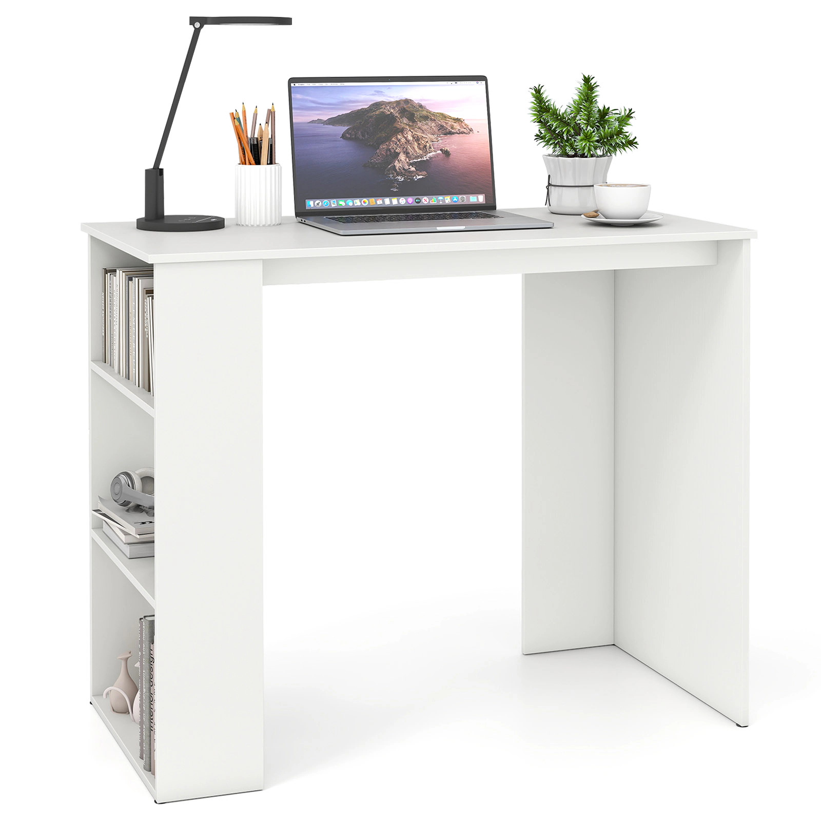 LJG Computer Desk with Bookshelf for Small Space