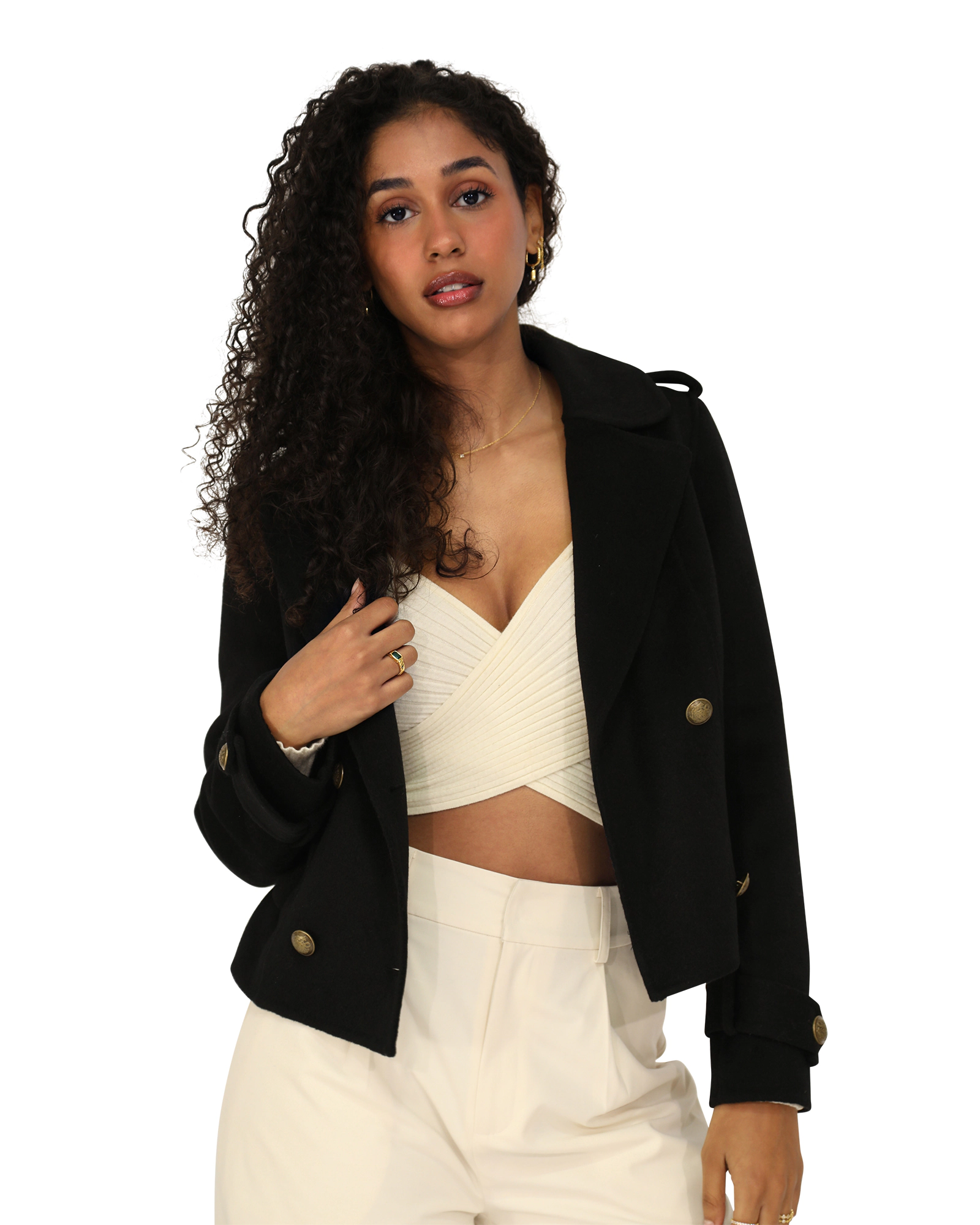 Belle & Bloom Womens Better Off Wool Blend Military Peacoat