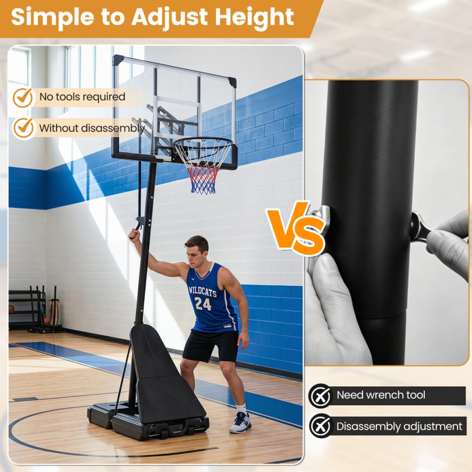 SUGIFT Height Adjustable Portable Outdoor Basketball Hoop System 8-10 ft Rim with 44-in Backboard Black