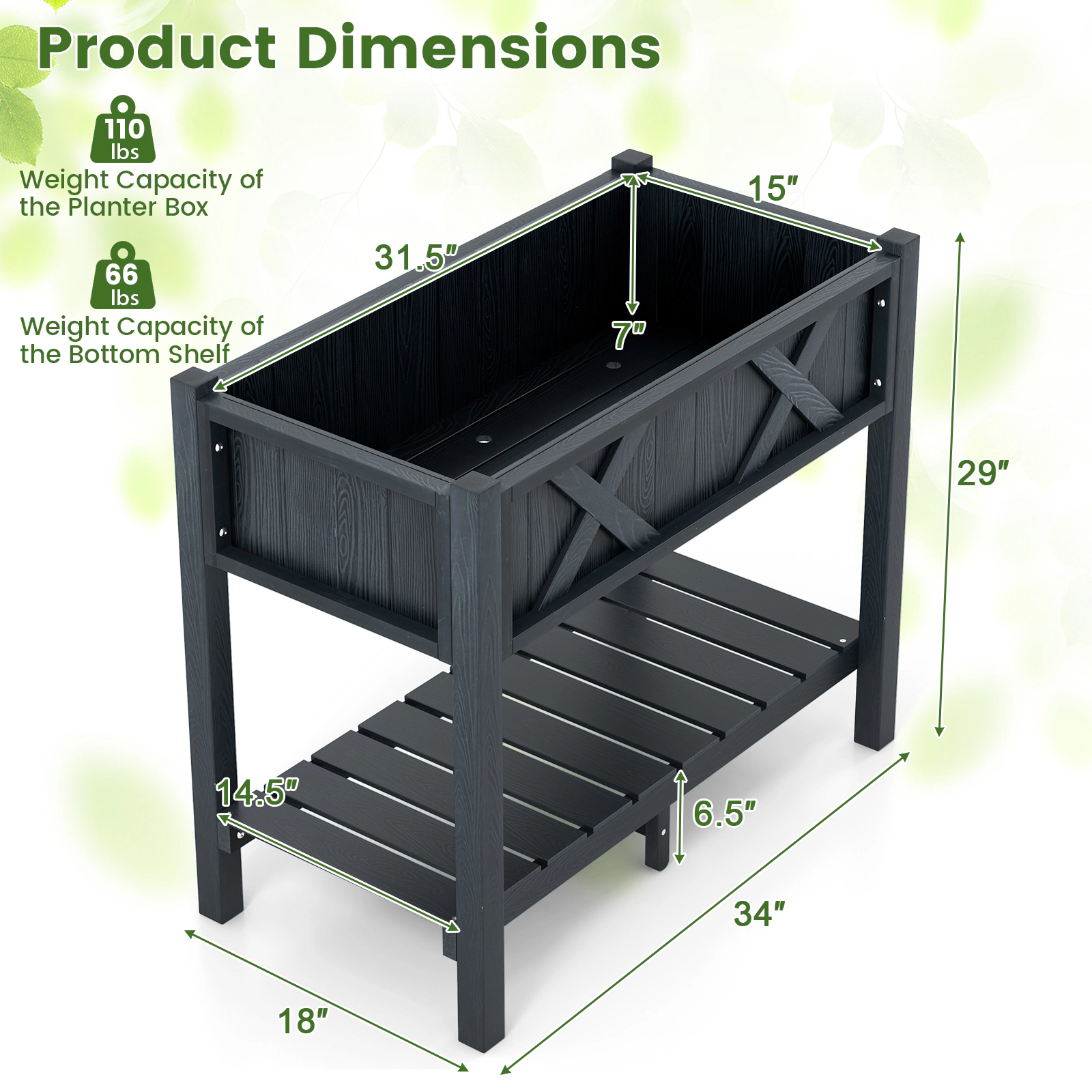 SlickBlue Outdoor Elevated Garden Planter with Bottom Storage Shelf