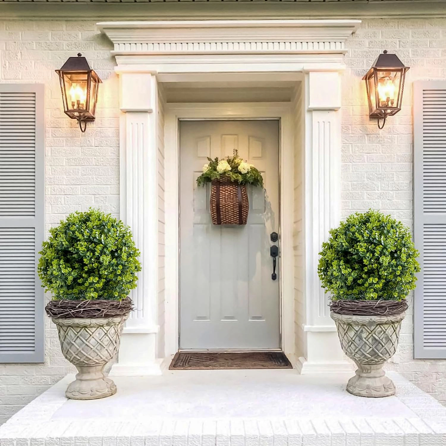 Artificial Topiary Ball Trees, Set of 2, Green, 23.6 x 15.7 in