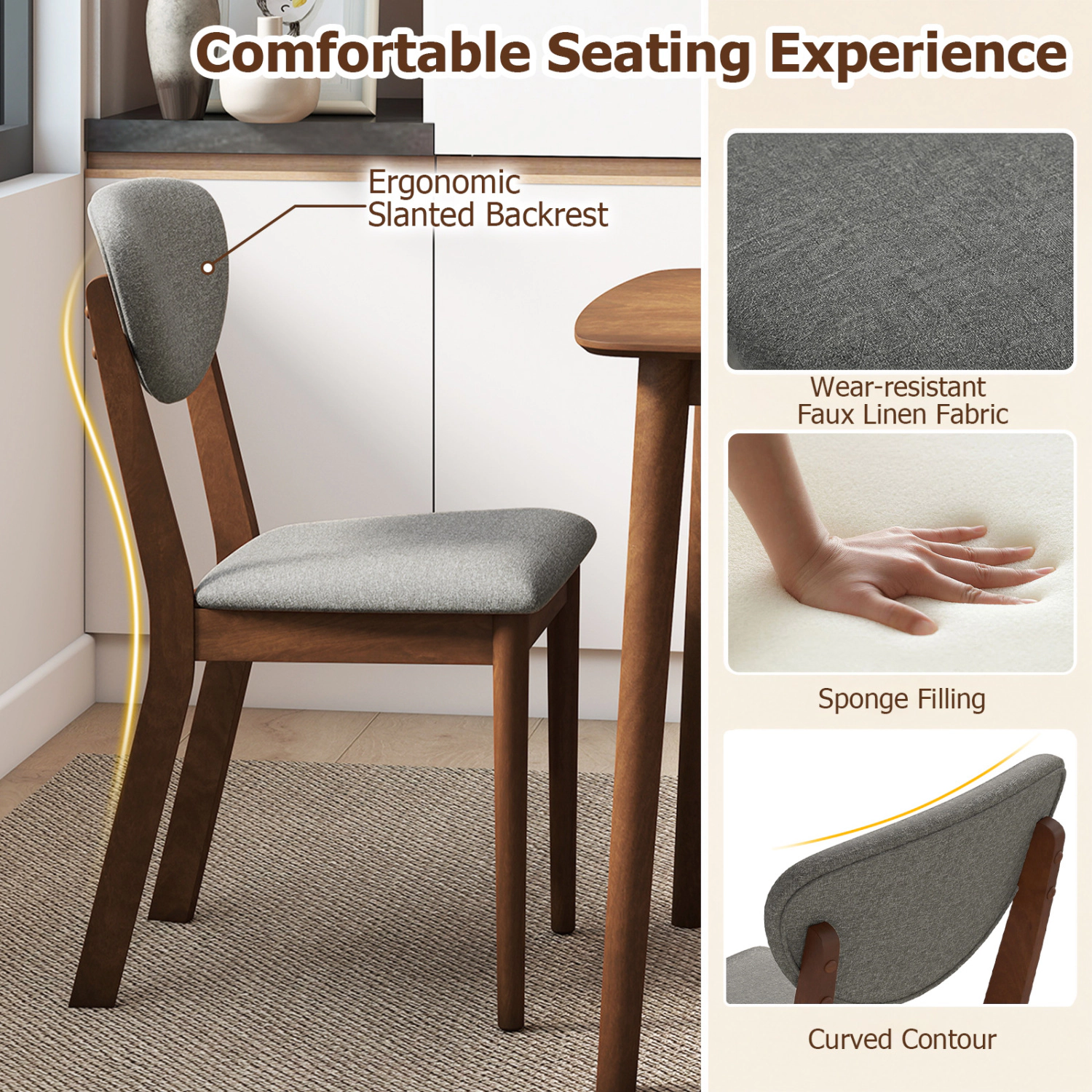 LJG Wooden Dining Chairs Set of 4 with Padded Seat Back for Dining Room