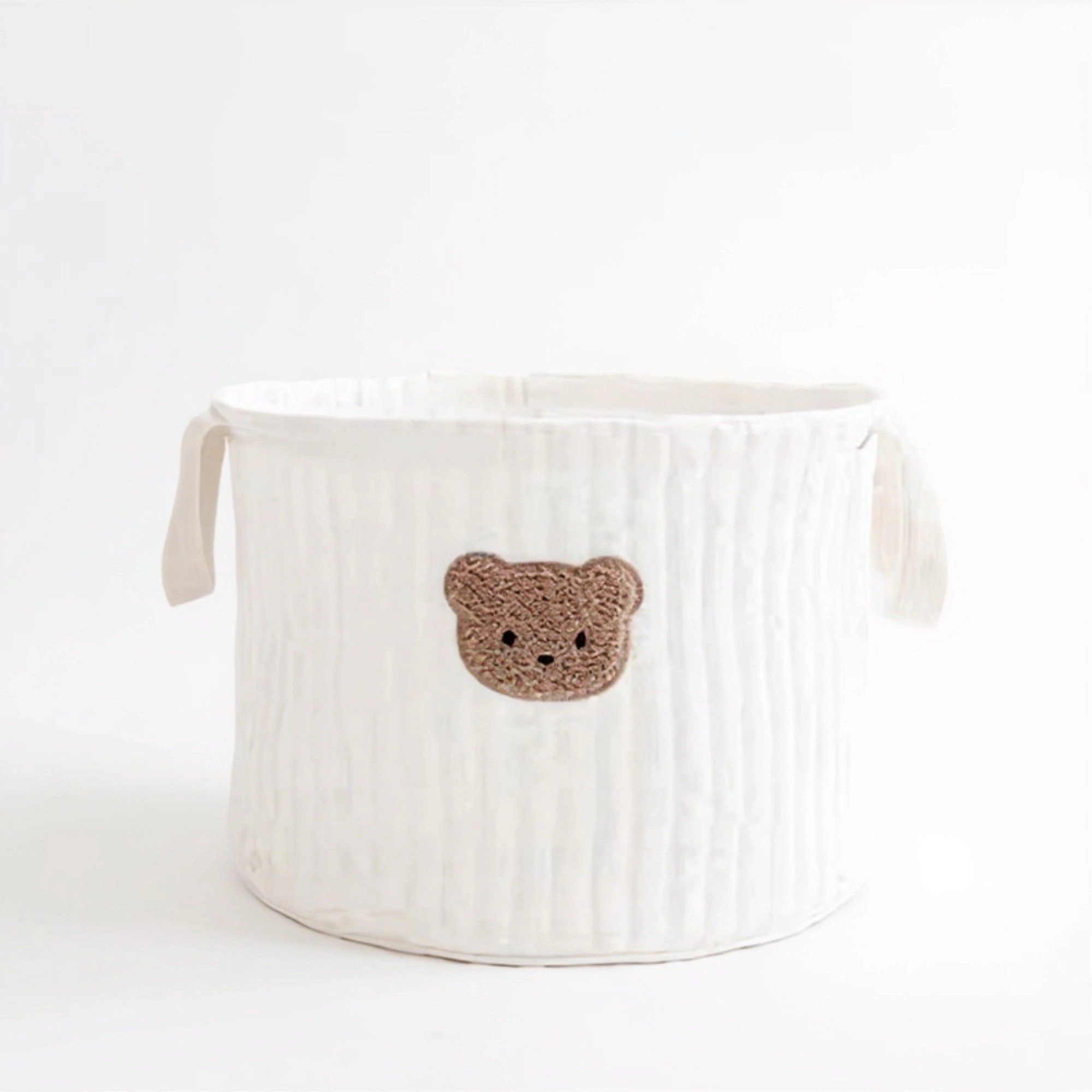 Alilang Unisex Soft Fabric Storage Basket with Embroidered Teddy Bear Design and Side Handles 12x9.8x9.8in