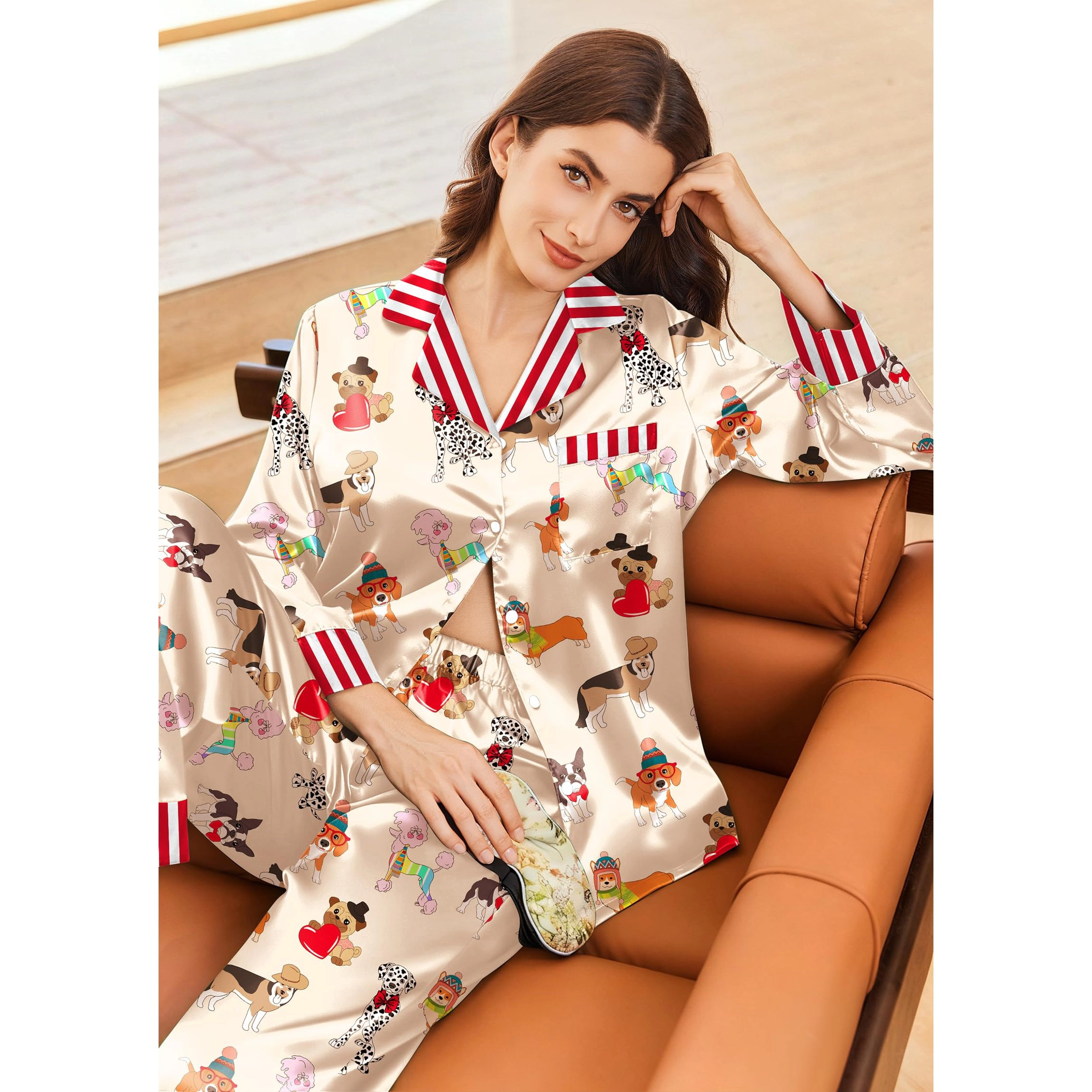 Ekouaer Silk Pajamas Funny Graphic Pajama Set Satin Sets Lounge Panda Print