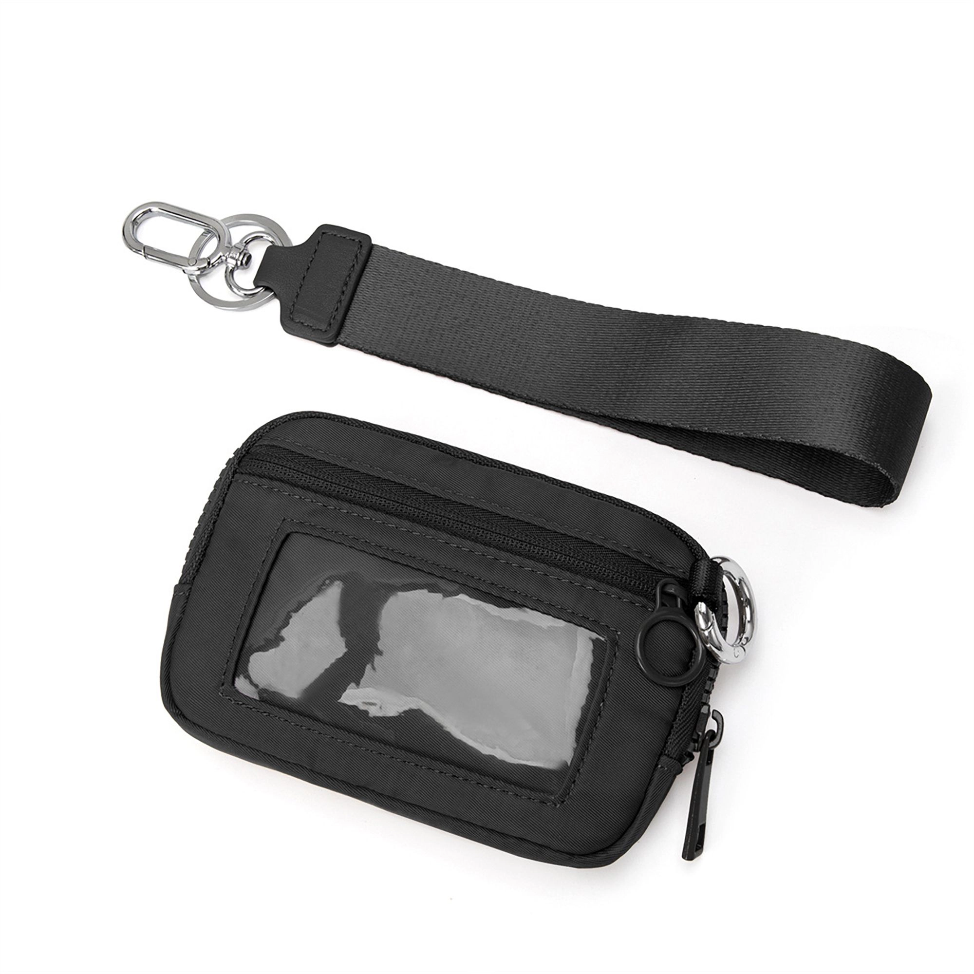 Alilang Women's Zippered Wristlet Key Pouch with Clear ID Window Compact Card Holder and Detachable Strap 6.7x5.5in