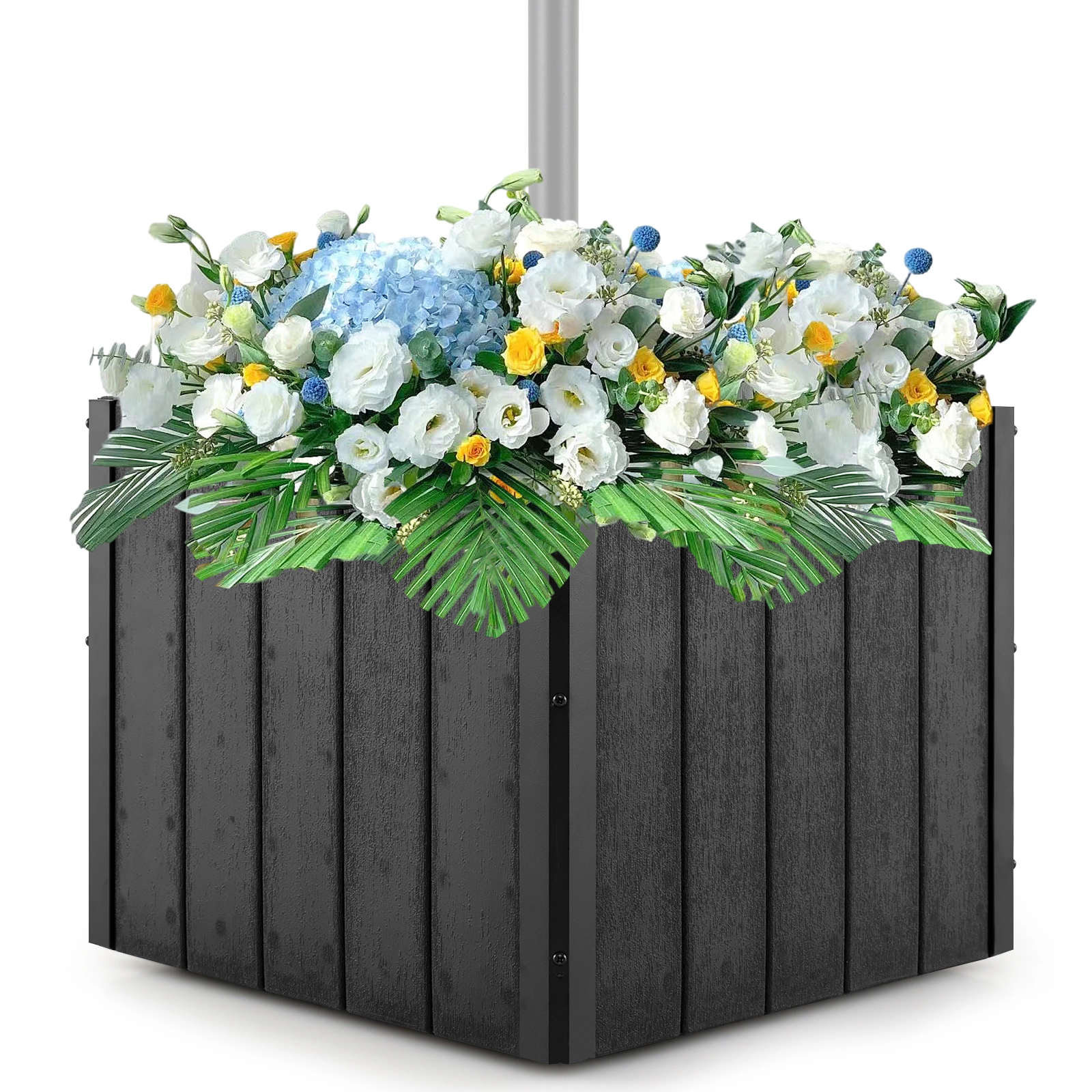 Slickblue Square Patio Umbrella Stand Planter Box with Metal Pole and Adapters