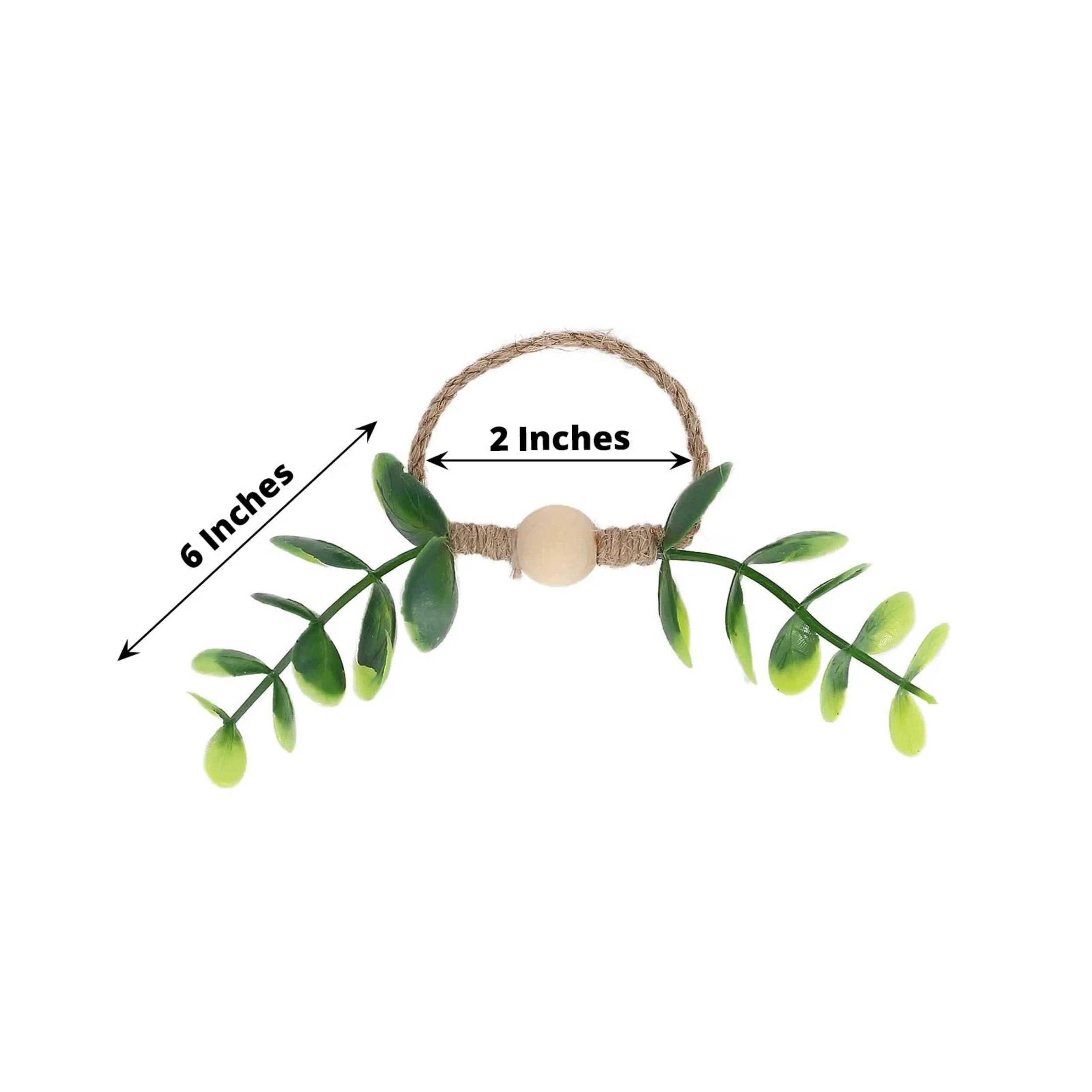 Home Collection 2-Inch Jute Napkin Rings with Eucalyptus Leaves -Set of 8