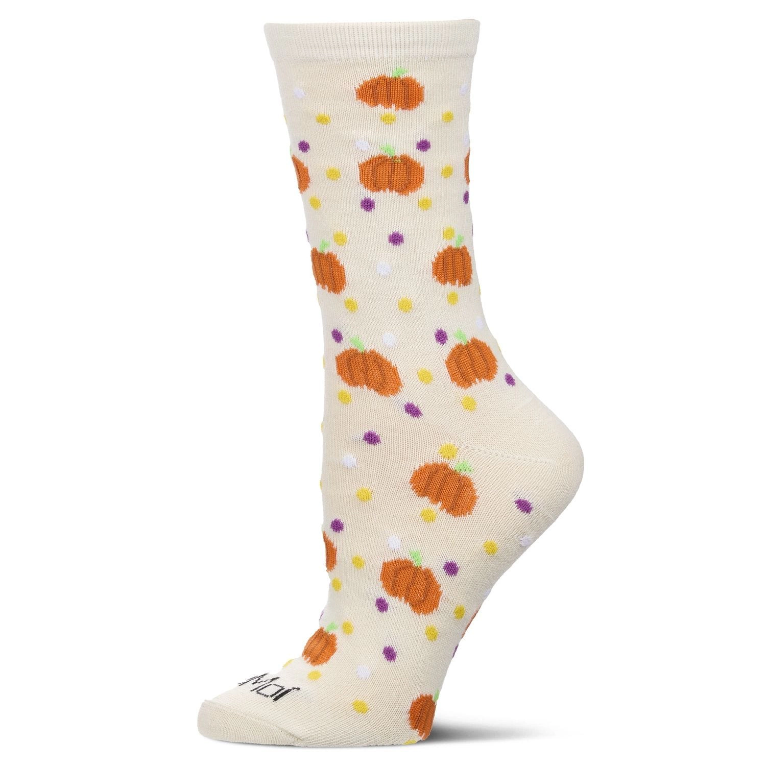 MeMoi Women's Cheery Pumpkin Polka Dot Festive Crew Socks