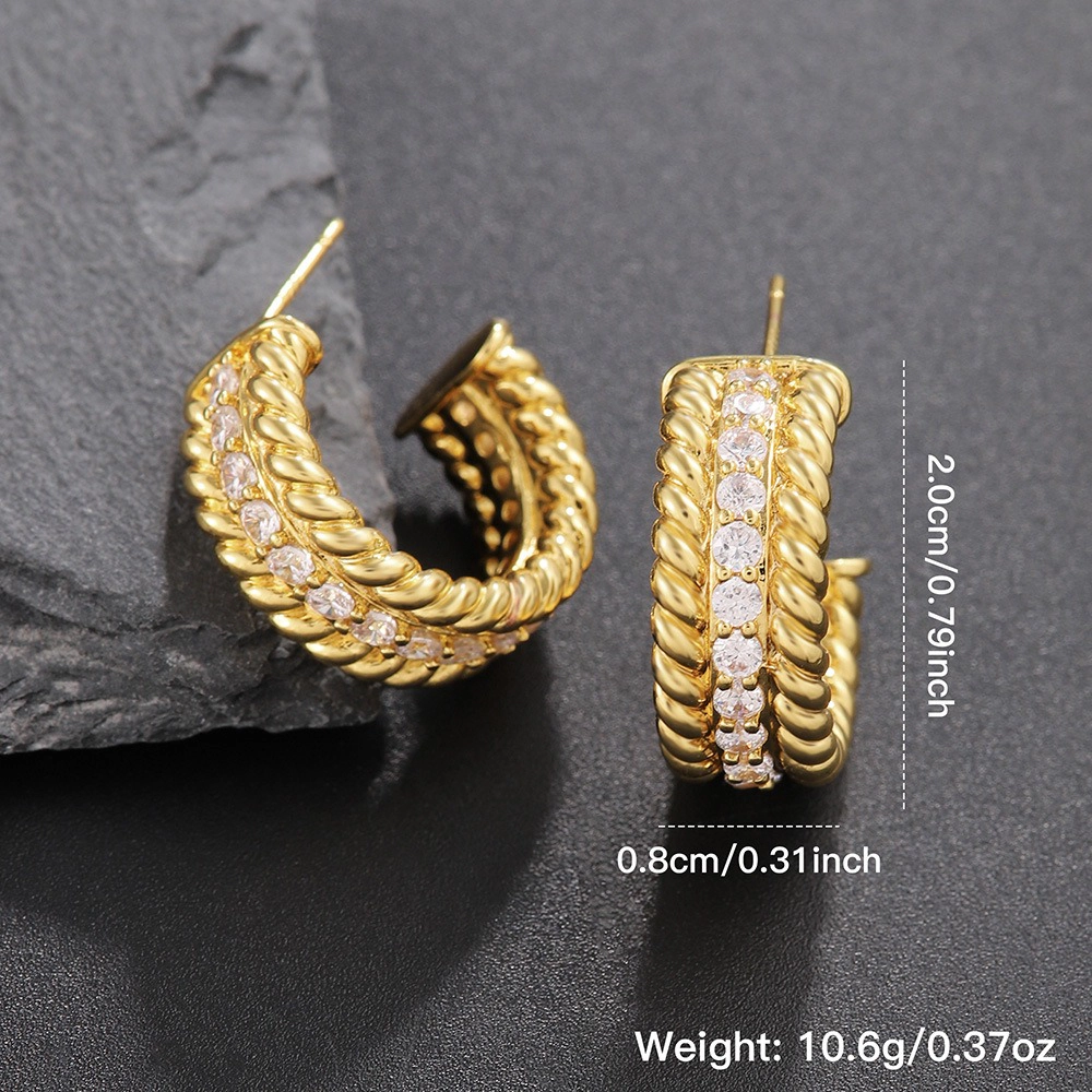 Twisted Rope Pave Cubic Zirconia C-Hoop Stud Earring
