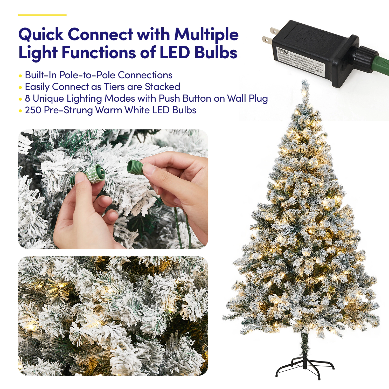 Sweet Home Collection 6 FT Frosted Pre-Lit Artificial Christmas Tree with 820 PVC Tips 250 LED Lights