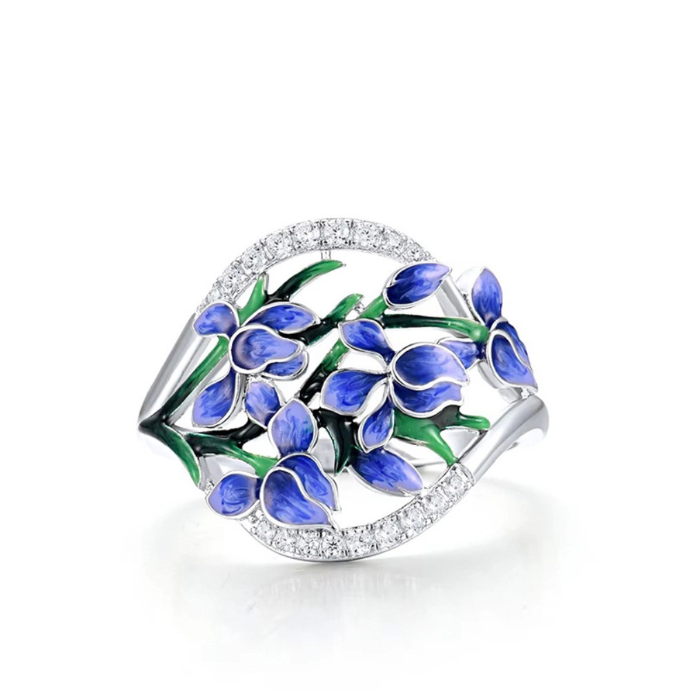 Aesthetic Enamel Flower Ring for Women Exquisite Anniversary Party Accessories