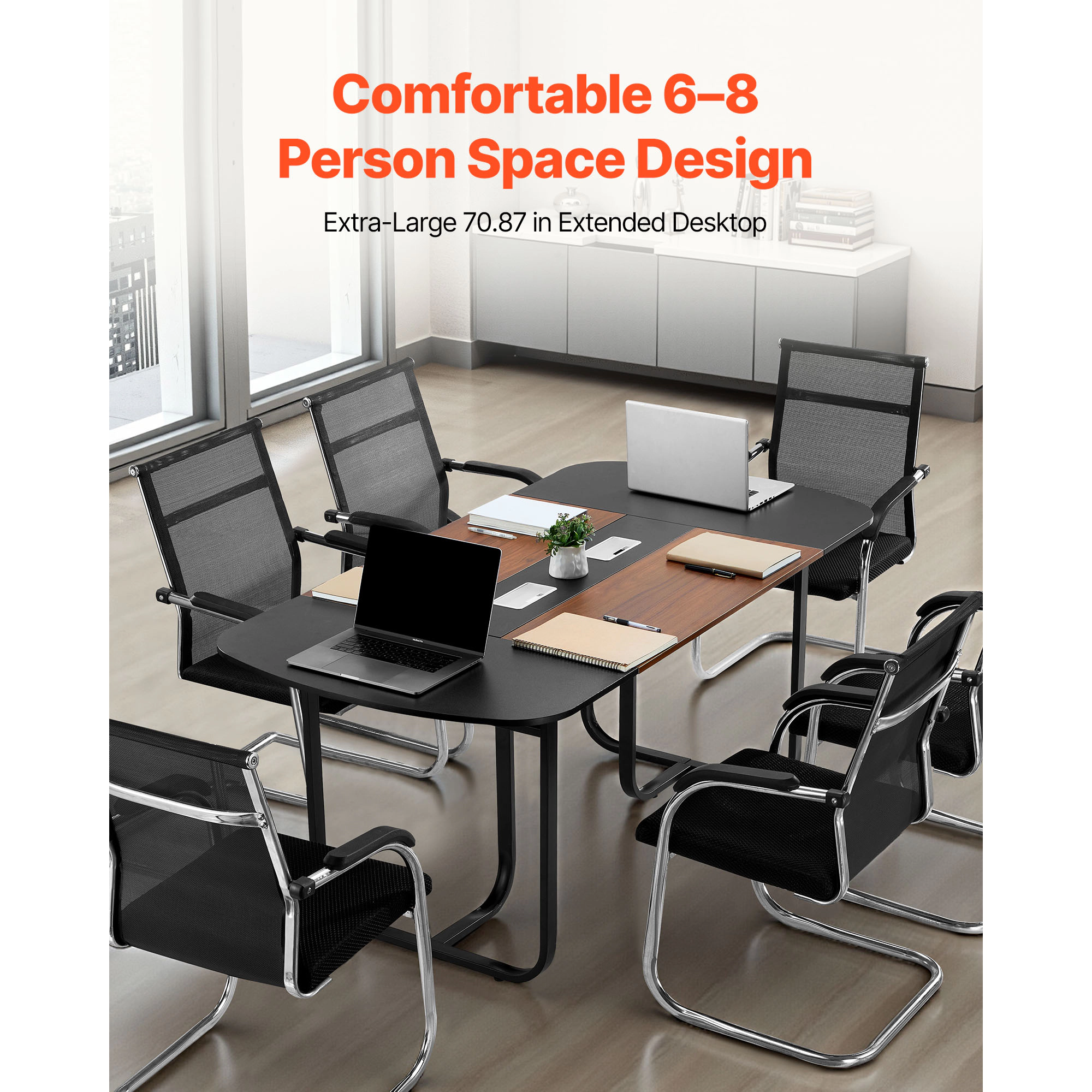 HONGGE Modern Office Meeting Desk with Metal Legs for Conference Room Easy Assembly Brown