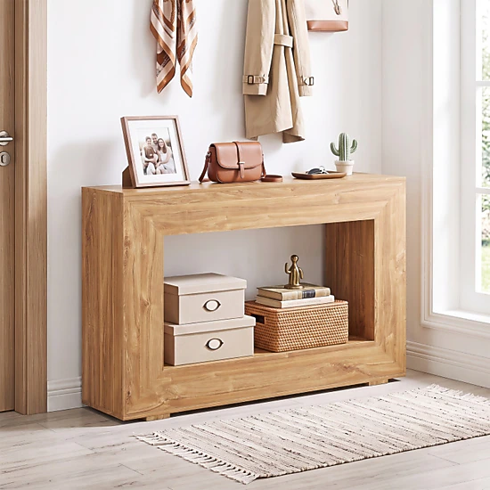 SUGIFT 2-Tier Farmhouse Console Table with Open Storage Shelf 100-lb ...
