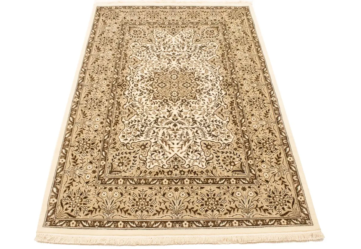Magic Rugs 3'11 X 6'0 Cream Floral Hand Knotted Kirman Wool Rug