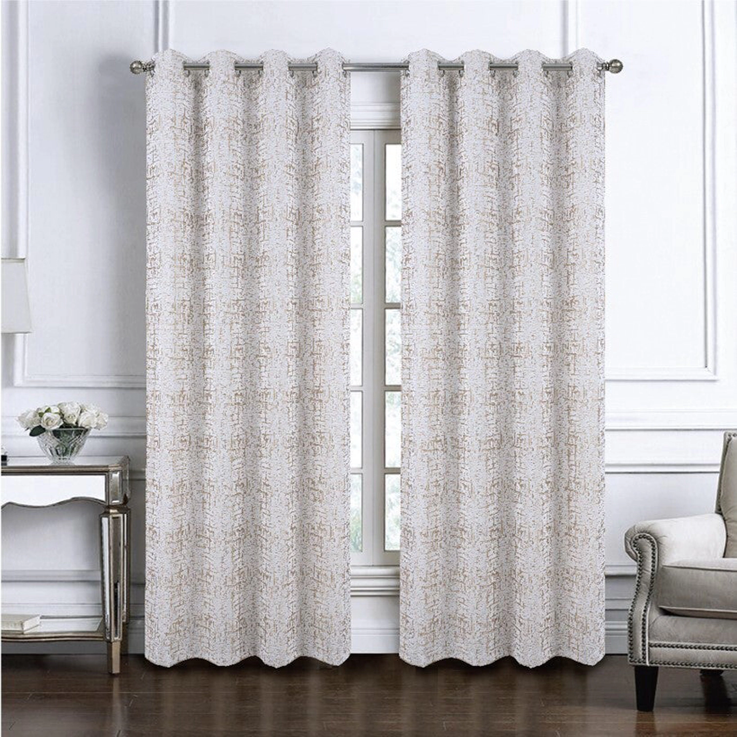 RT Designers Collection 100% Polyester 140 GSM Luca Jacquard Grommet Curtain Panel 54" x 84" Taupe