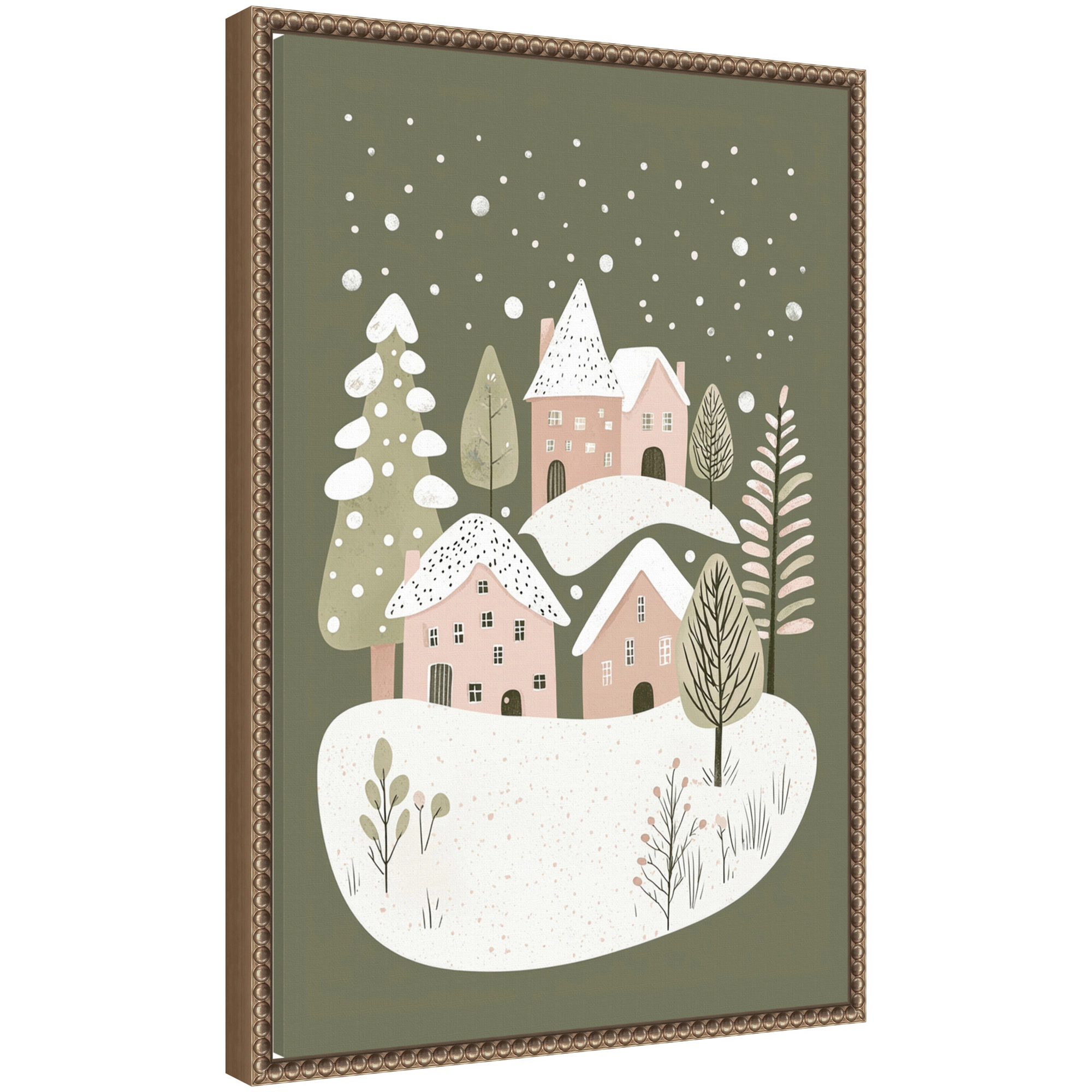 Amanti Art Snowy Winter Village by Mathieu Framed Canvas Wall Print