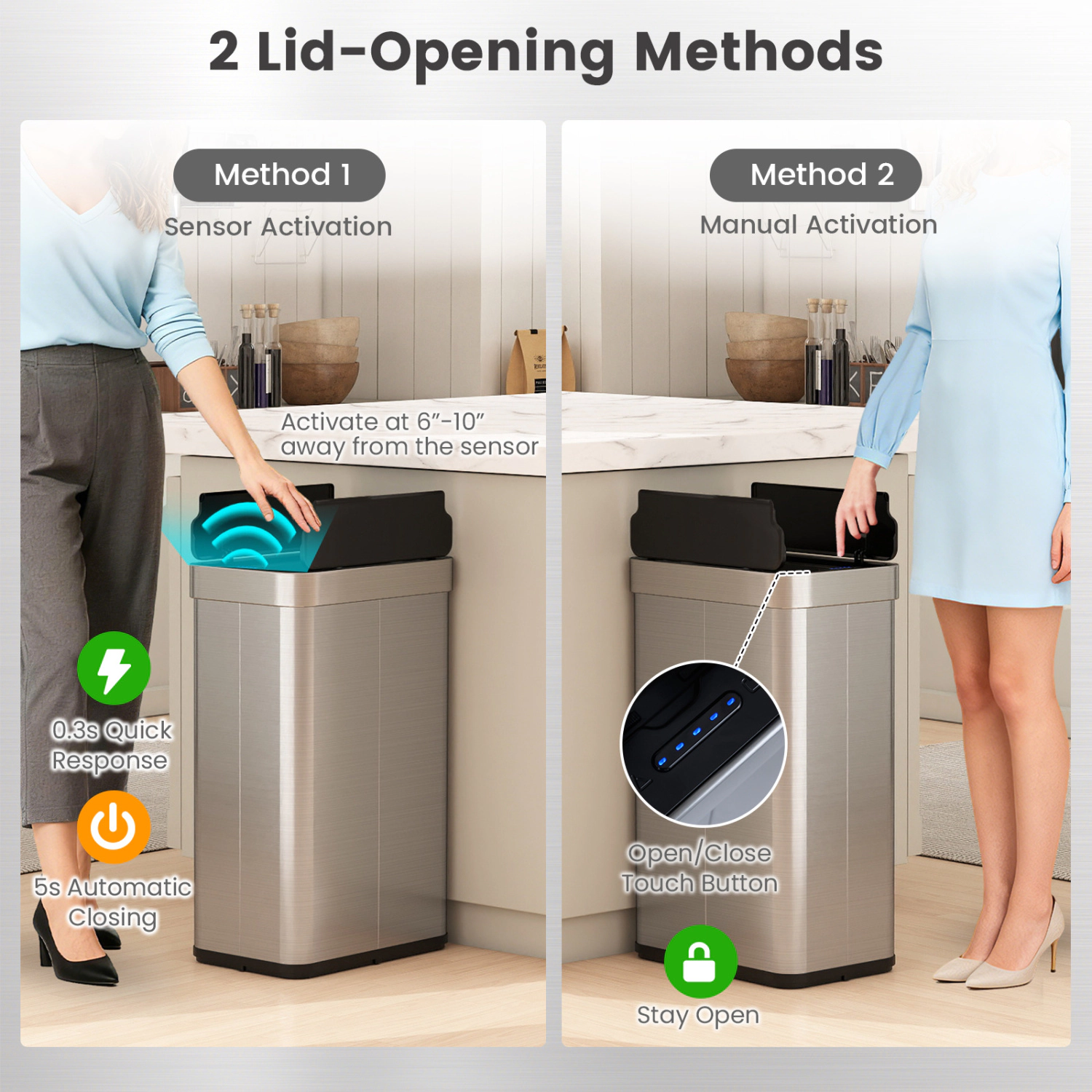 LJG 16 Gallon Trash Can with Wing Lids for Bedroom Bathroom Kitchen