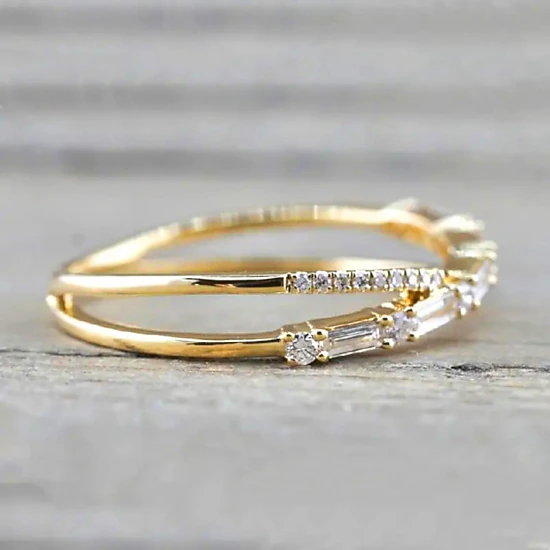 Wardrobe Whimsy Crisscross Baguette Cut Cubic Zirconia Stackable Ring for Women