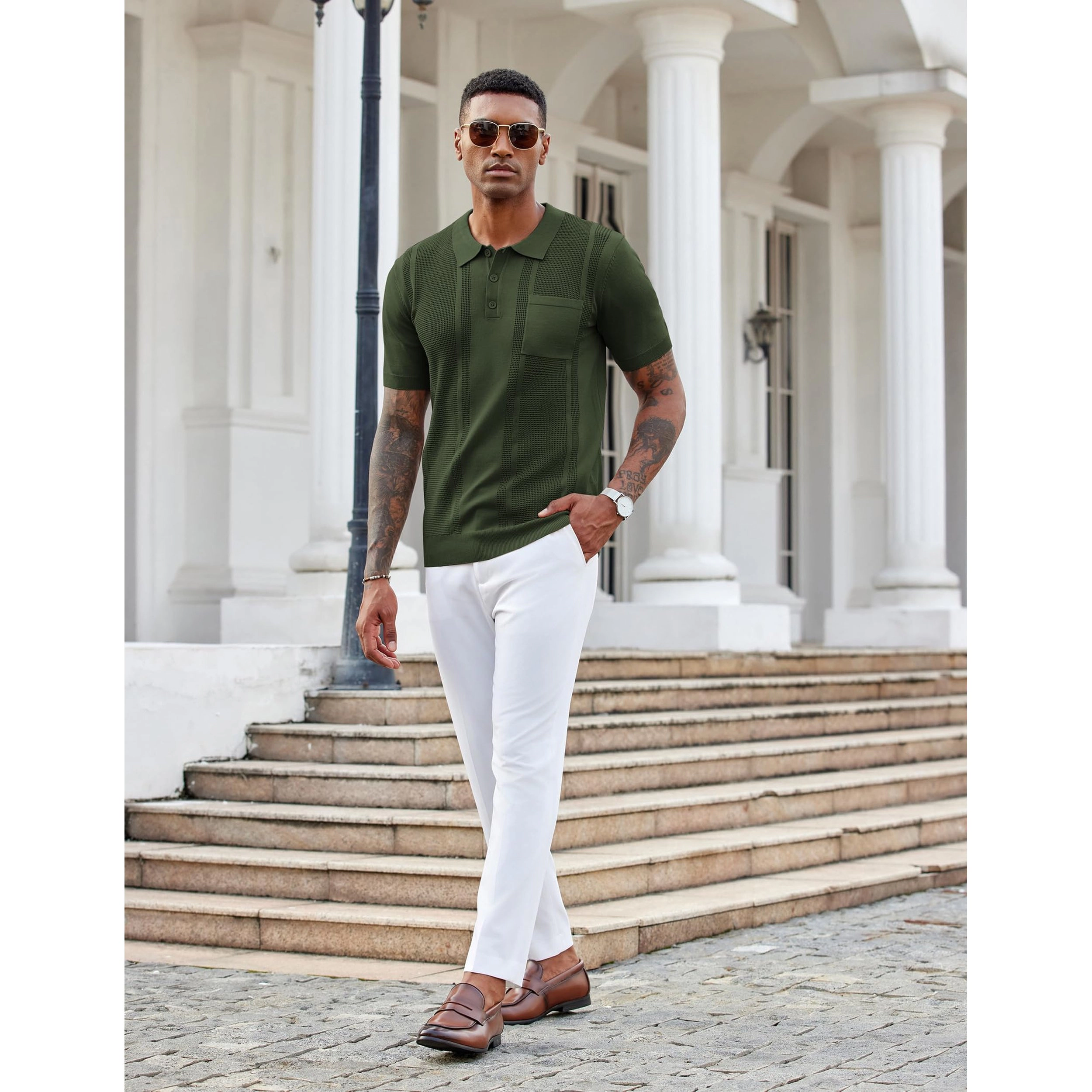 COOFANDY Men's Regular Fit Textured Knit Short Sleeve Polo Shirt