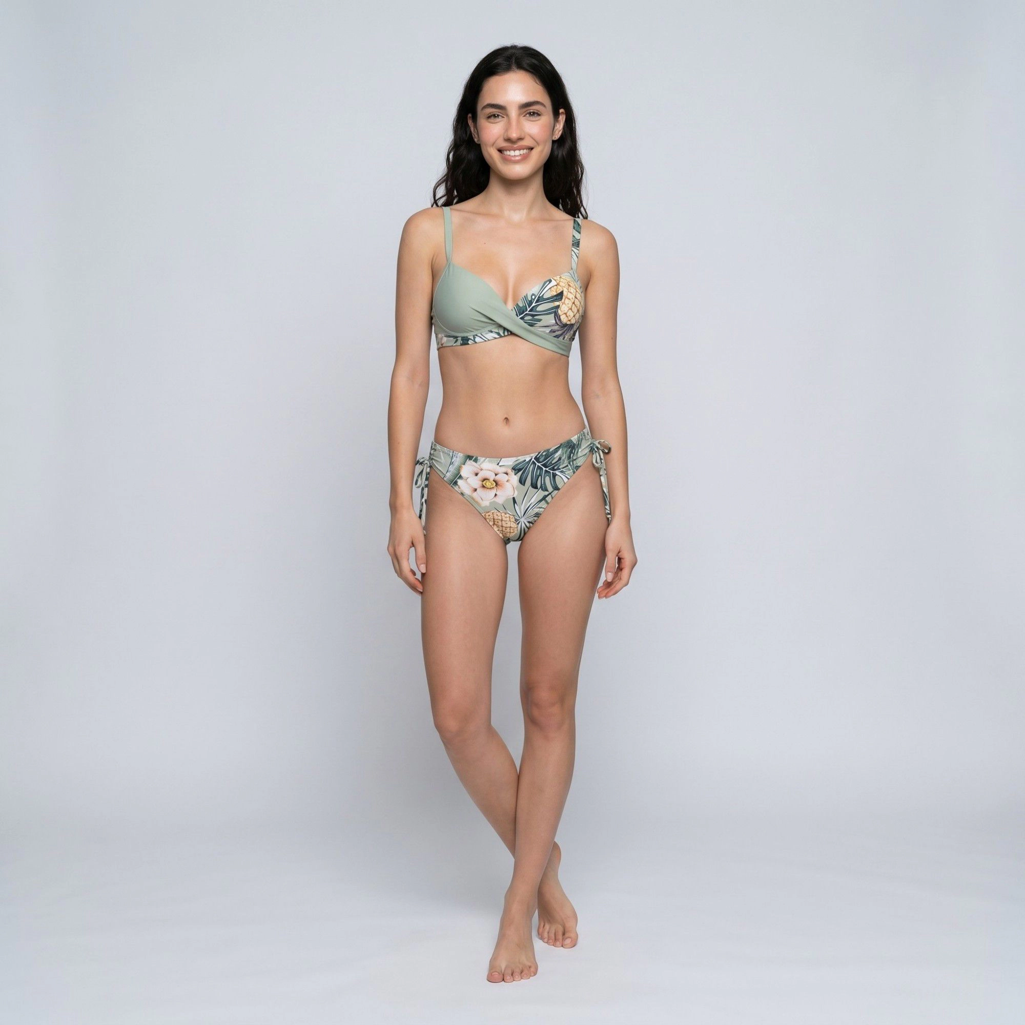 Anna-Kaci Women’s 2-Piece Floral Wrap Bralette Bikini, Green