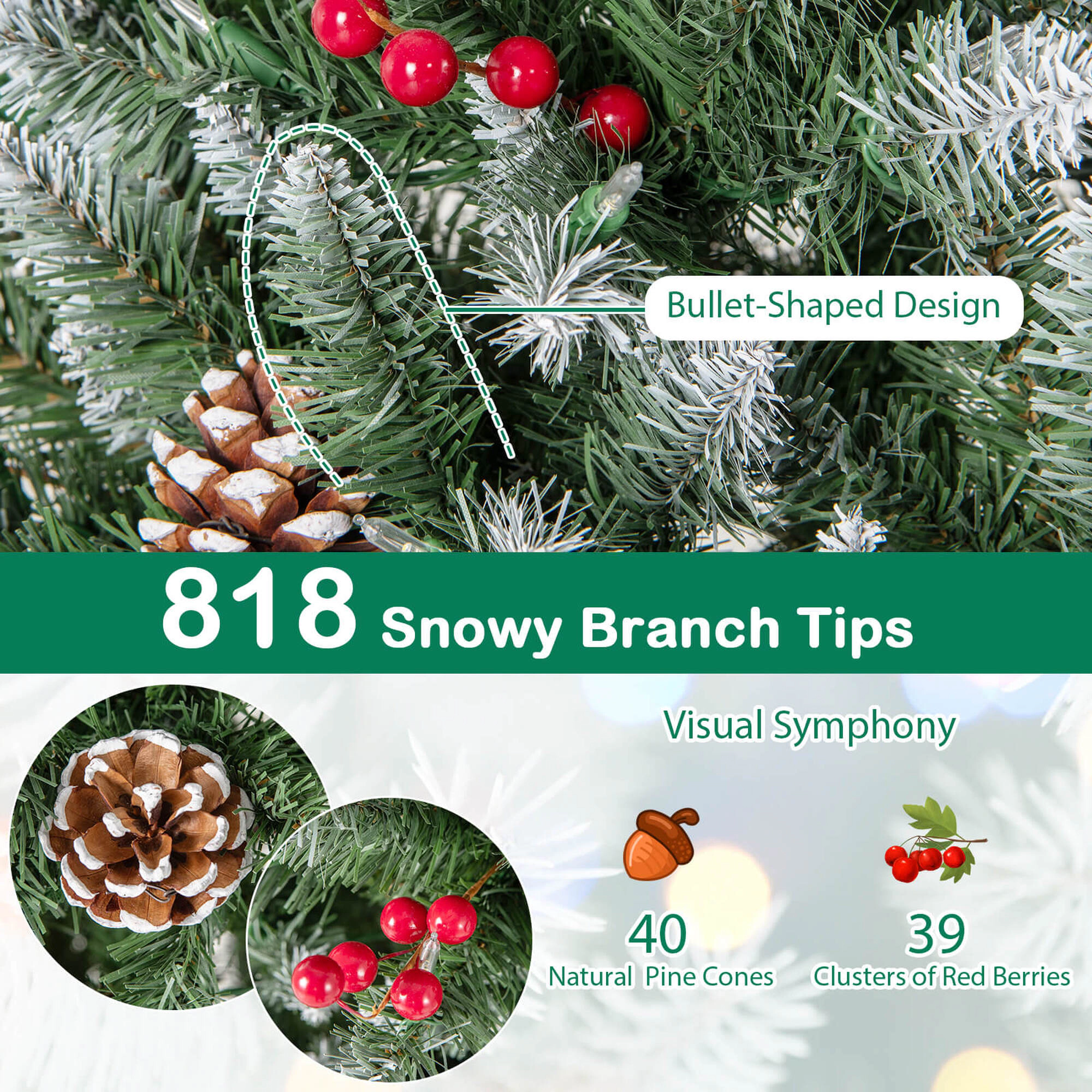 Costway 6 FT Pre-Lit Artificial Christmas Tree with 618 Snowy Branch Tips 280 LED Lights