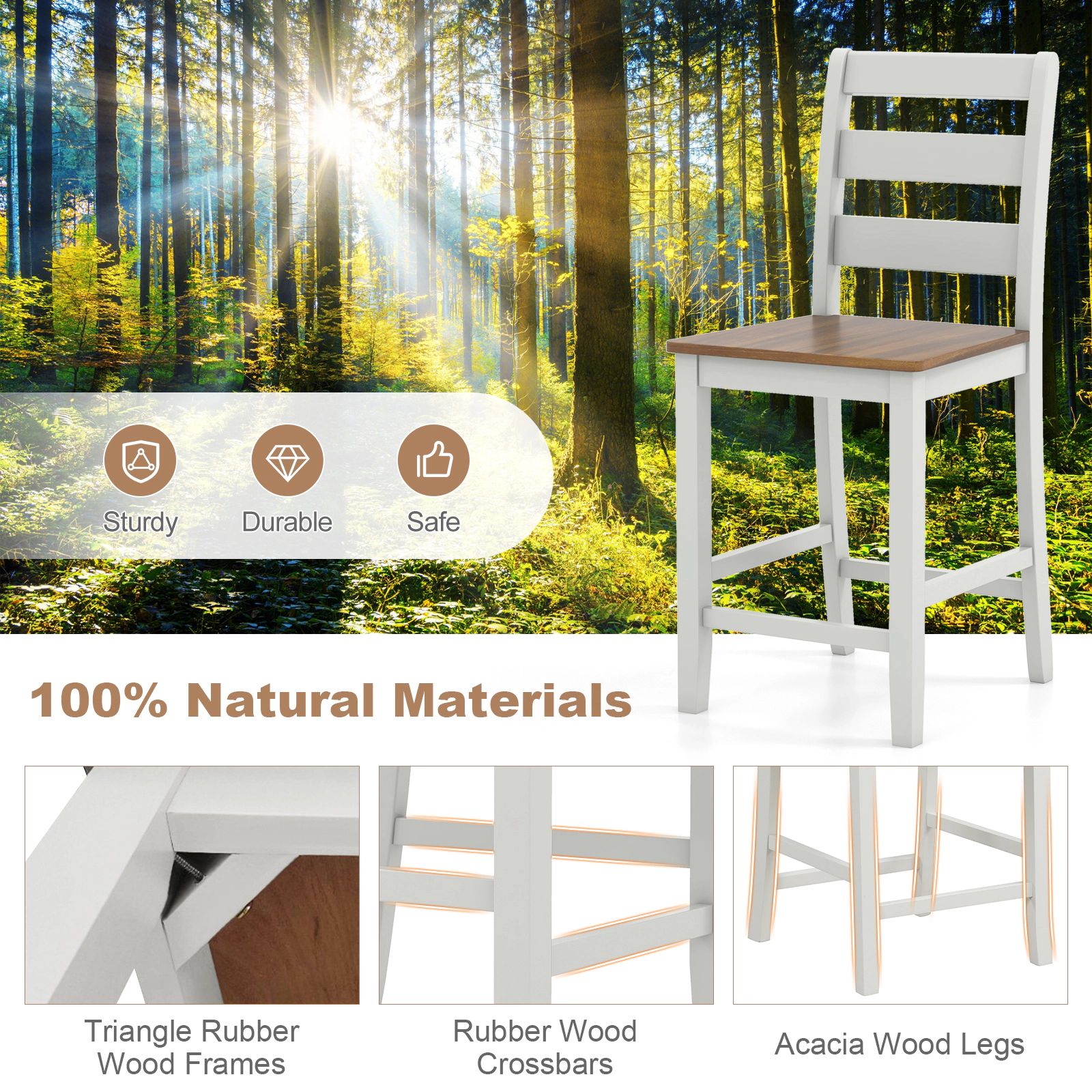 Glintex 2-Piece 24-Inch Counter Stool Set with Inclined Backrest, Gray & Walnut