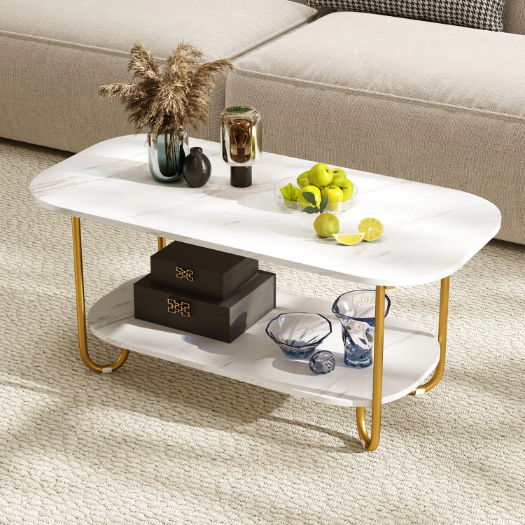 Hivvago Modern 2-Tier Faux Marble Top Coffee Table