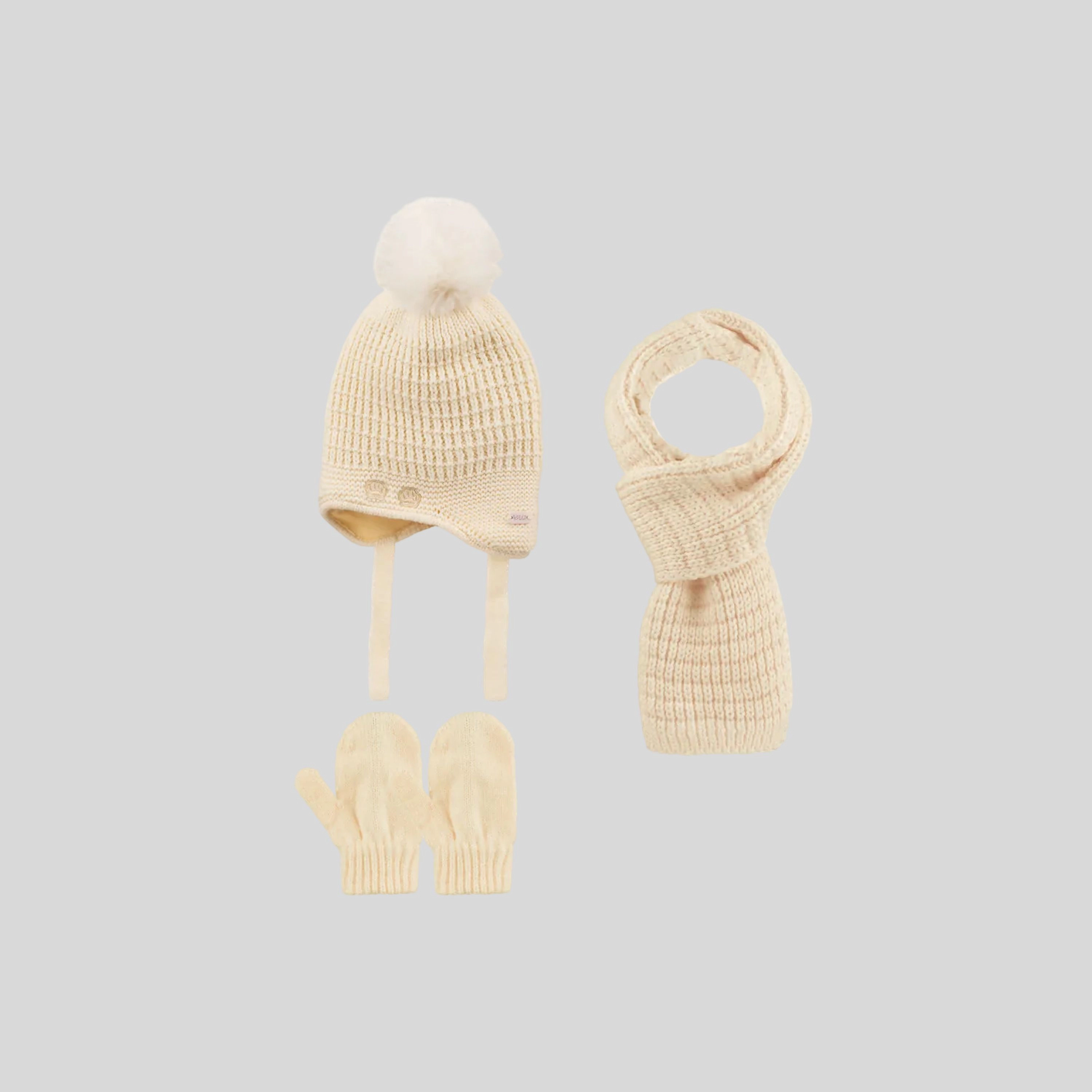 Wear Sierra Infants Girls Knitted Winter Beanie 3 Piece Set