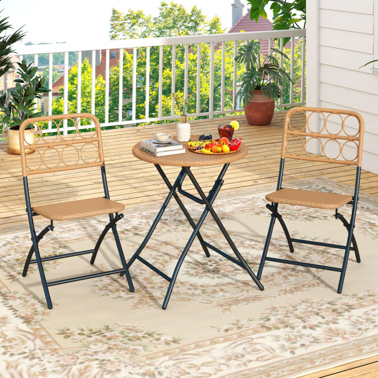Hivvago 3 Piece Patio Bistro Set Folding Round Table And Chairs With Wicker Seat