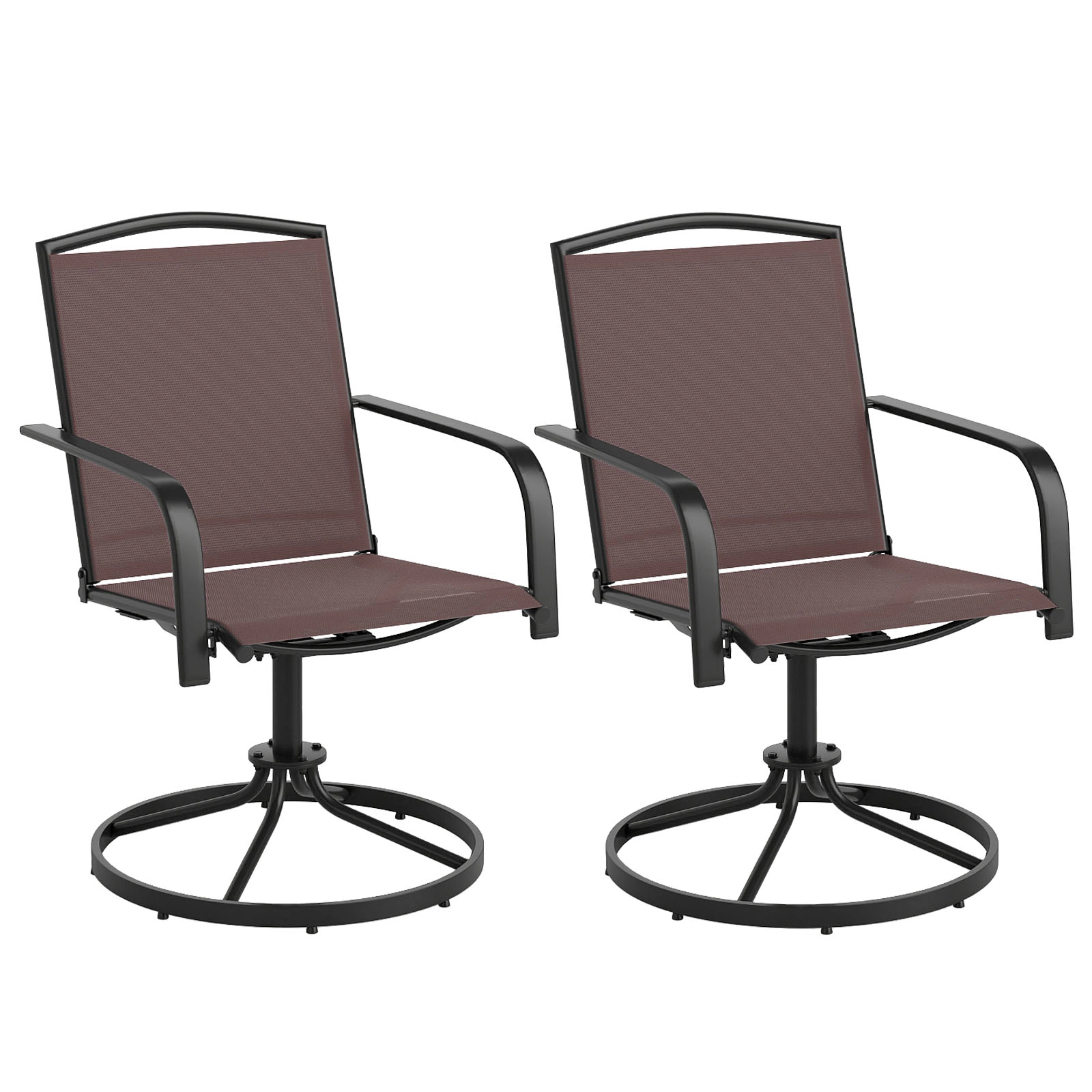 SUGIFT Outdoor Swivel Chairs Set of 2 Coffee with High Back and Breathable Seat
