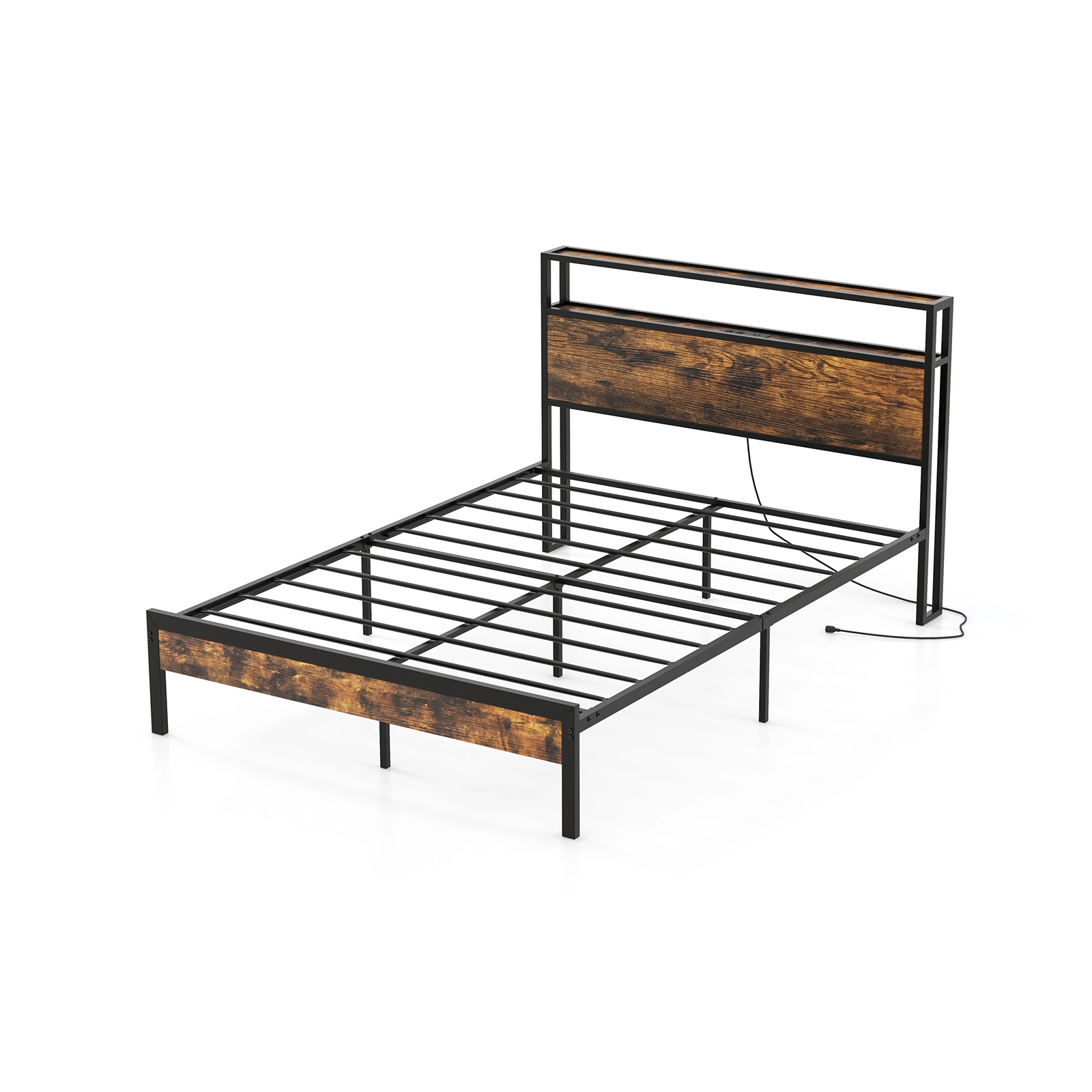 LJG Twin/Full/Queen Bed Frame with Storage Headboard and Charging Station