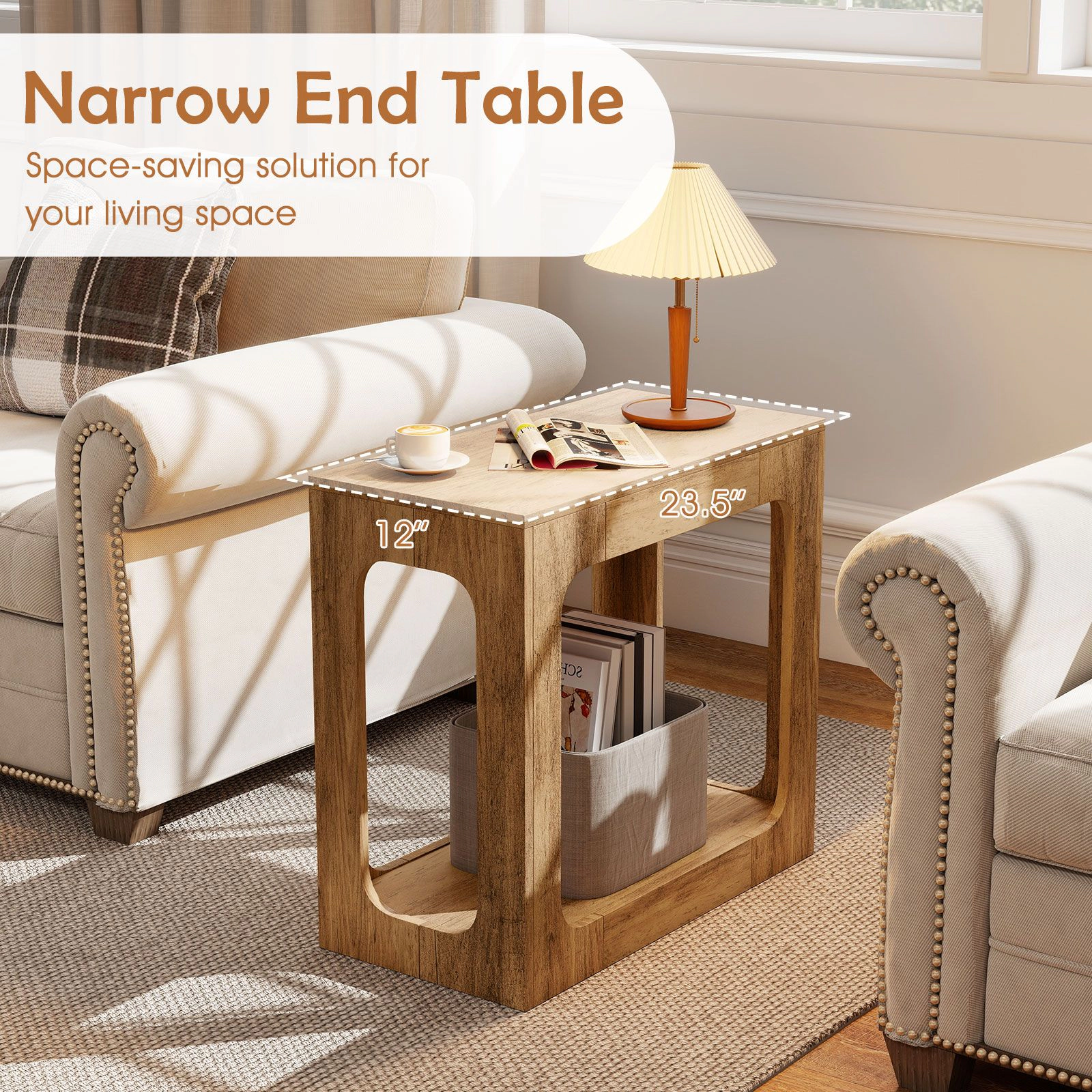 SlickBlue Farmhouse End Table with Storage Shelf for Small Spaces