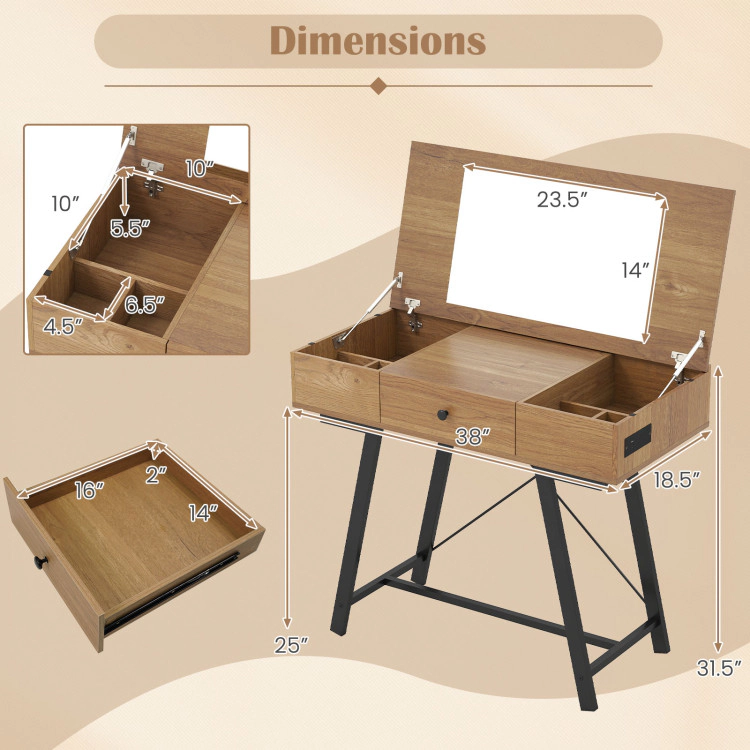 Hivvago Vanity Desk With Flip Top Mirror Makeup Dressing Table-Rustic Brown