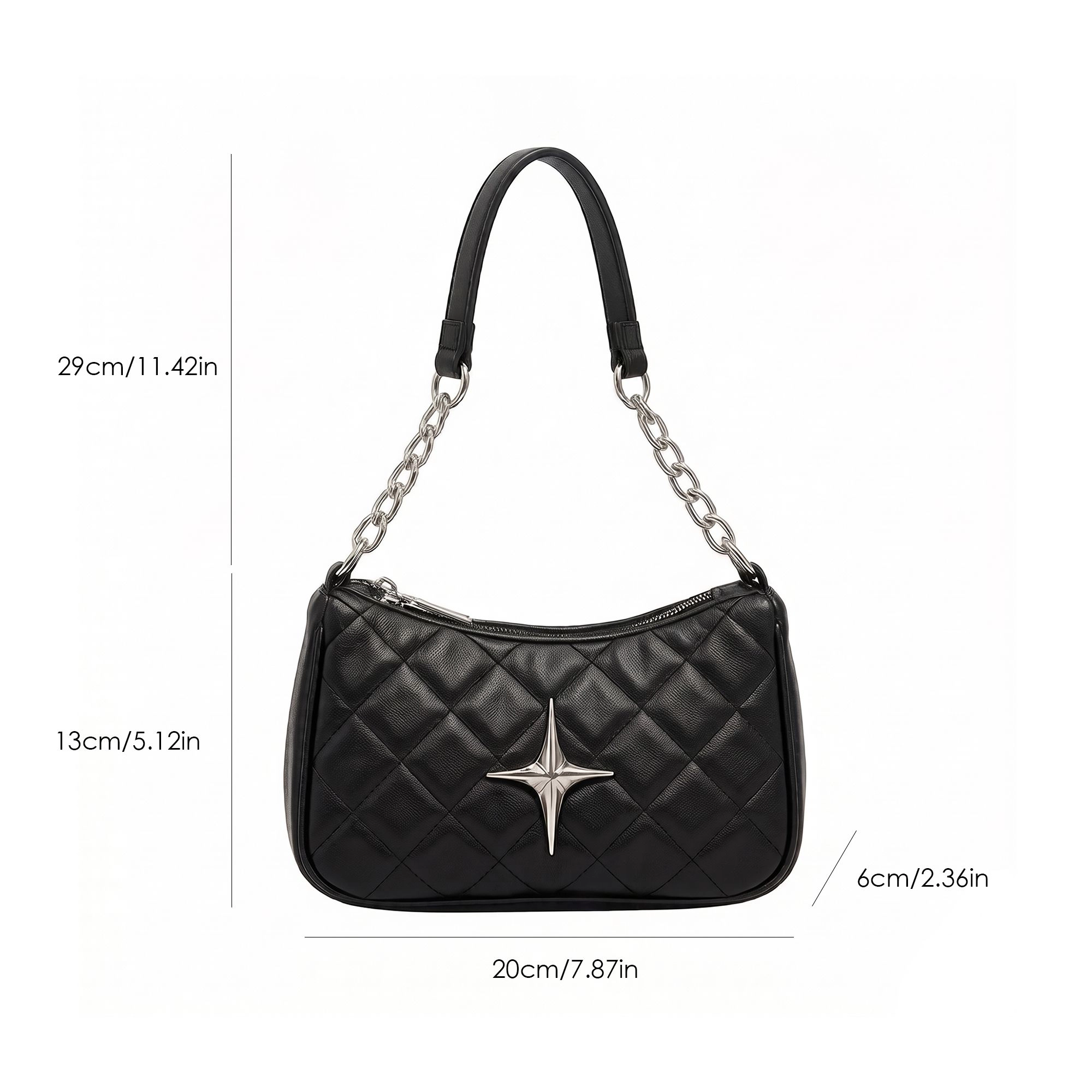 Alilang Women's Quilted Shoulder Bag with Chain Strap and Star Accent, White